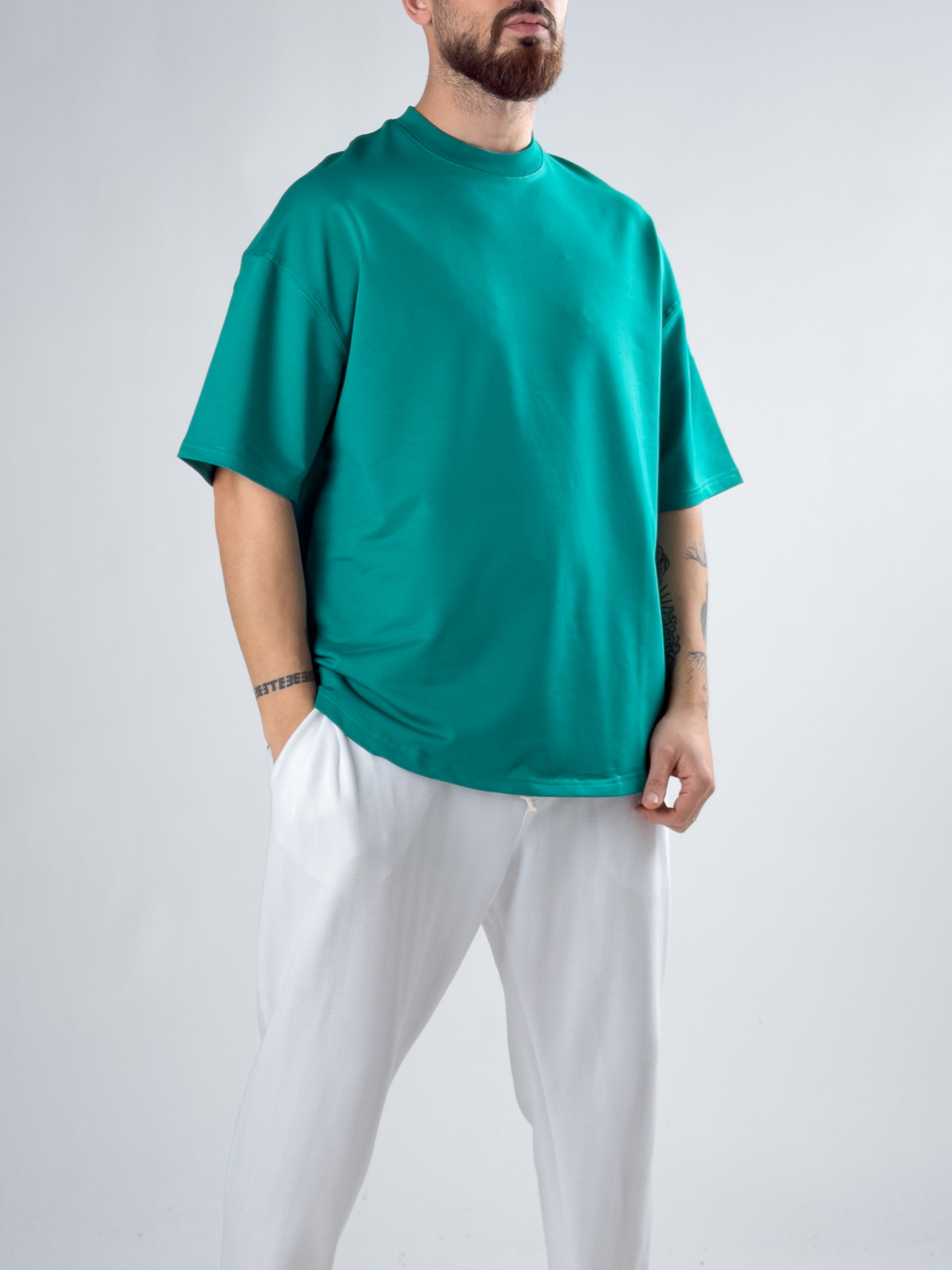 Erkek Yeşil Basic Oversize T-shirt COC2914