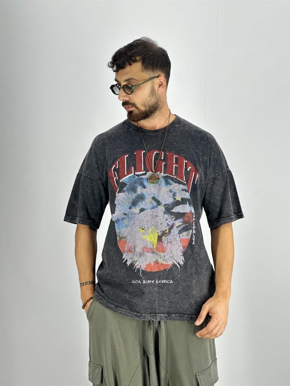 Erkek Yıkamalı Kumaş Baskılı T-Shirt COC2217