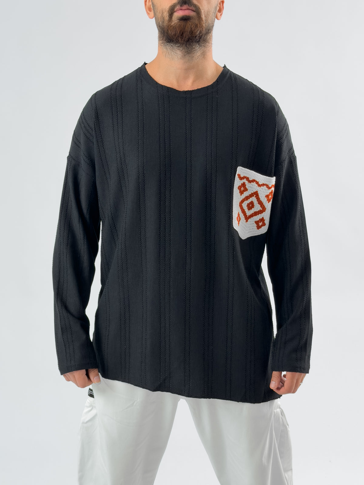 Etnik Cep Detaylı Siyah Erkek Sweatshirt COC3453
