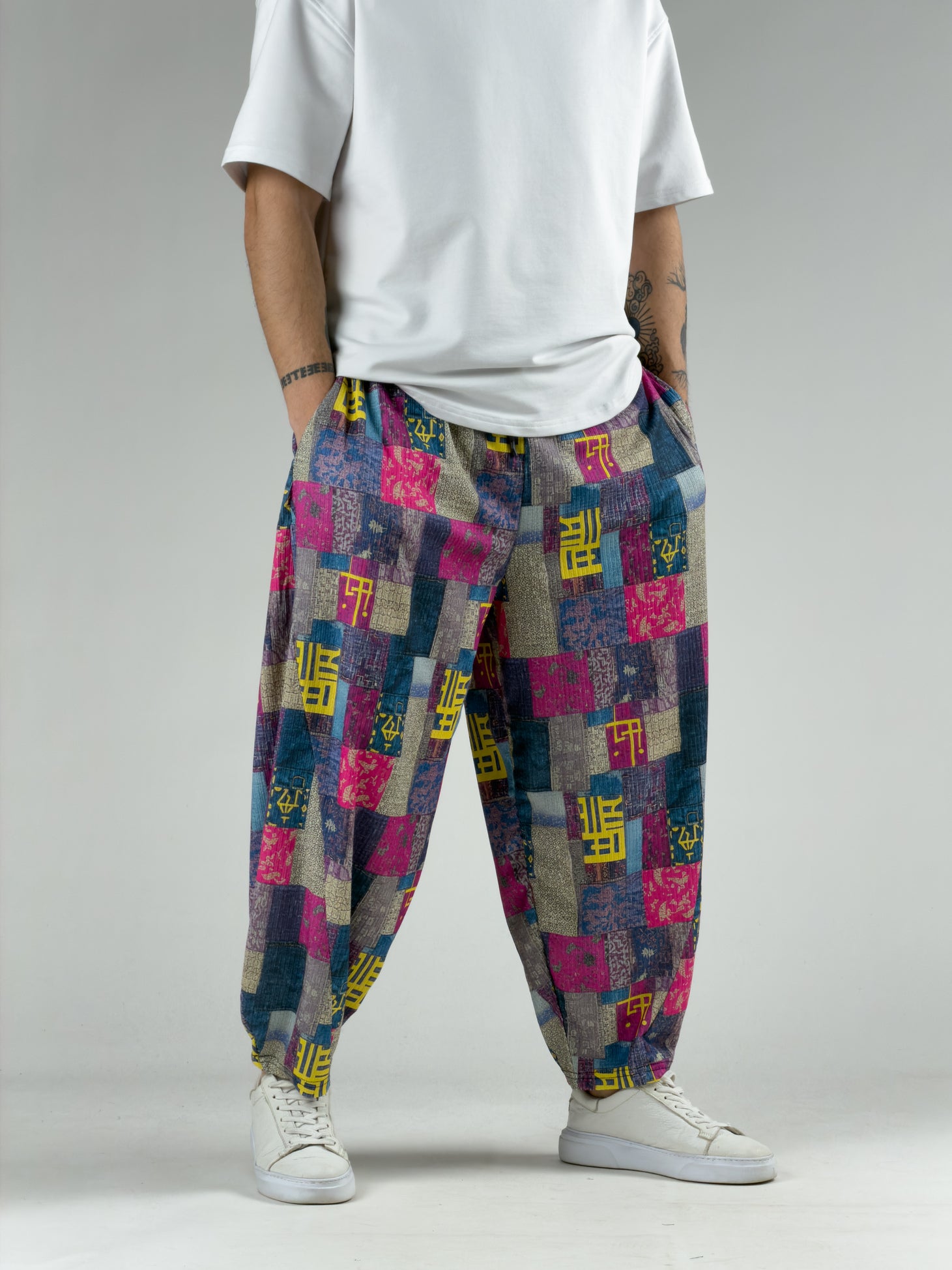 Etnik Chinese Erkek Patchwork Oversize Pantolon COC3054