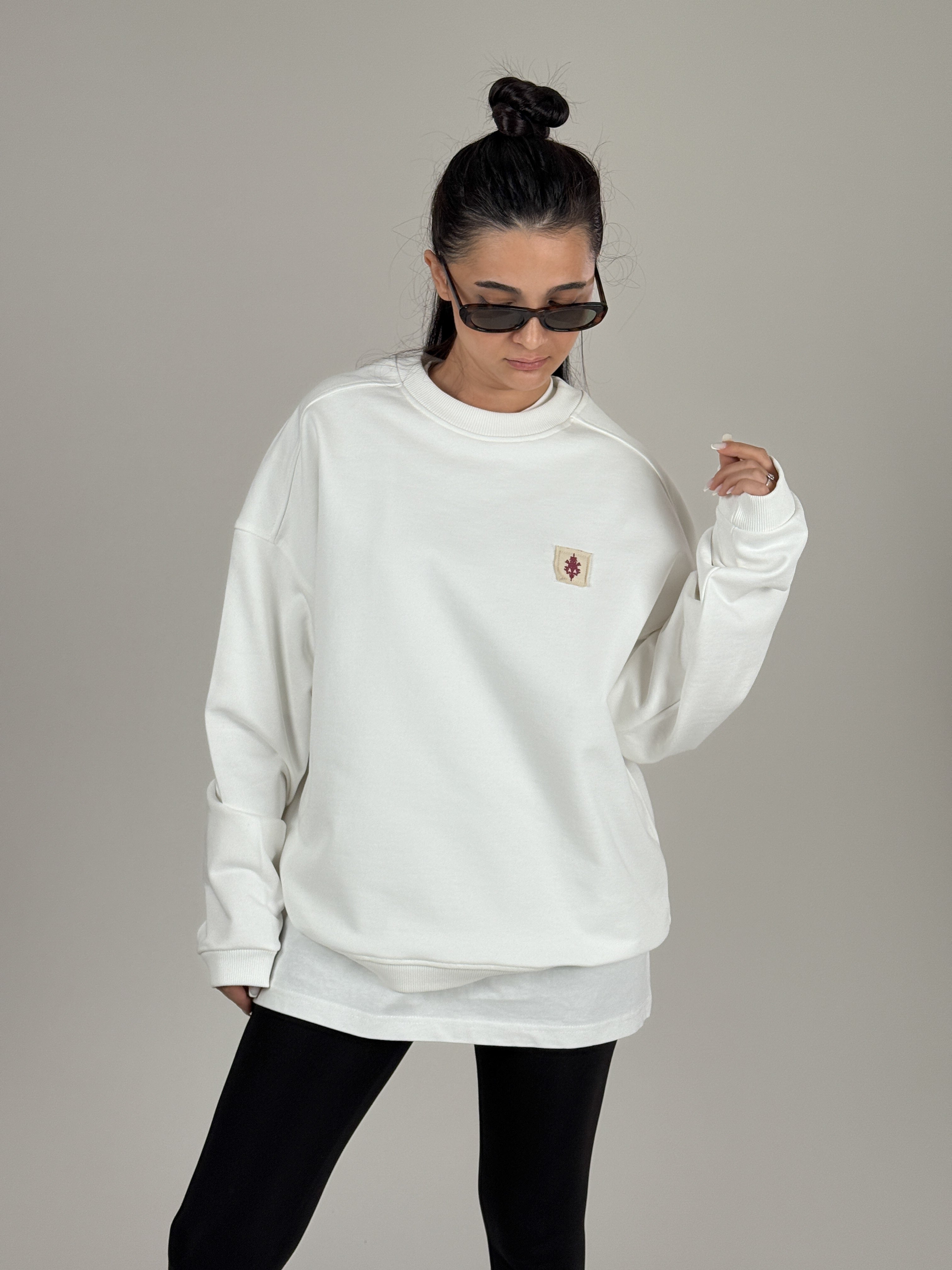 Etnik Desenli Beyaz Kadın Sweatshirt COC1092