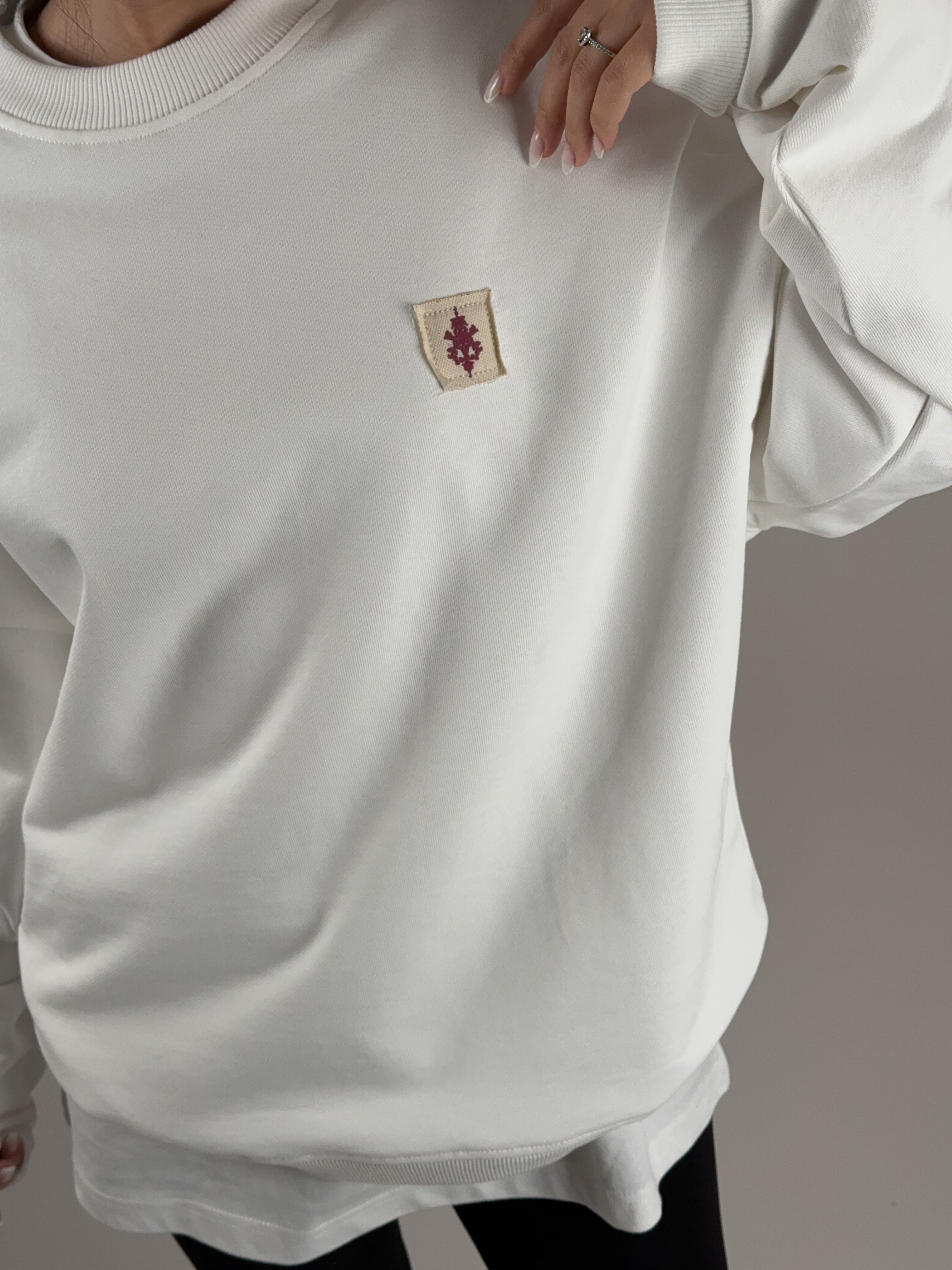 Etnik Desenli Beyaz Kadın Sweatshirt COC1092