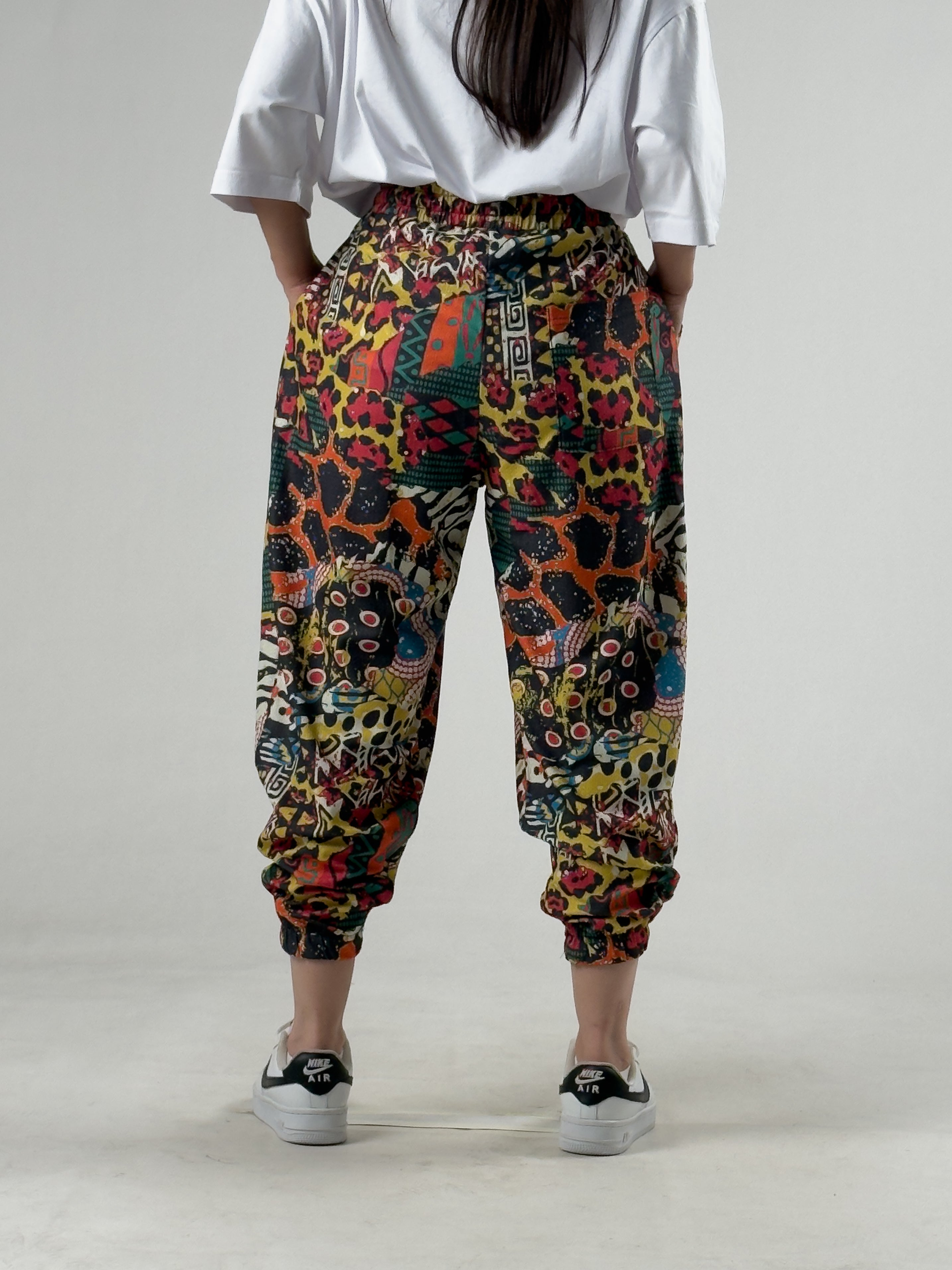 Etnik Desenli Bürümcük Pileli Kadın Jogger Pantolon COC3306