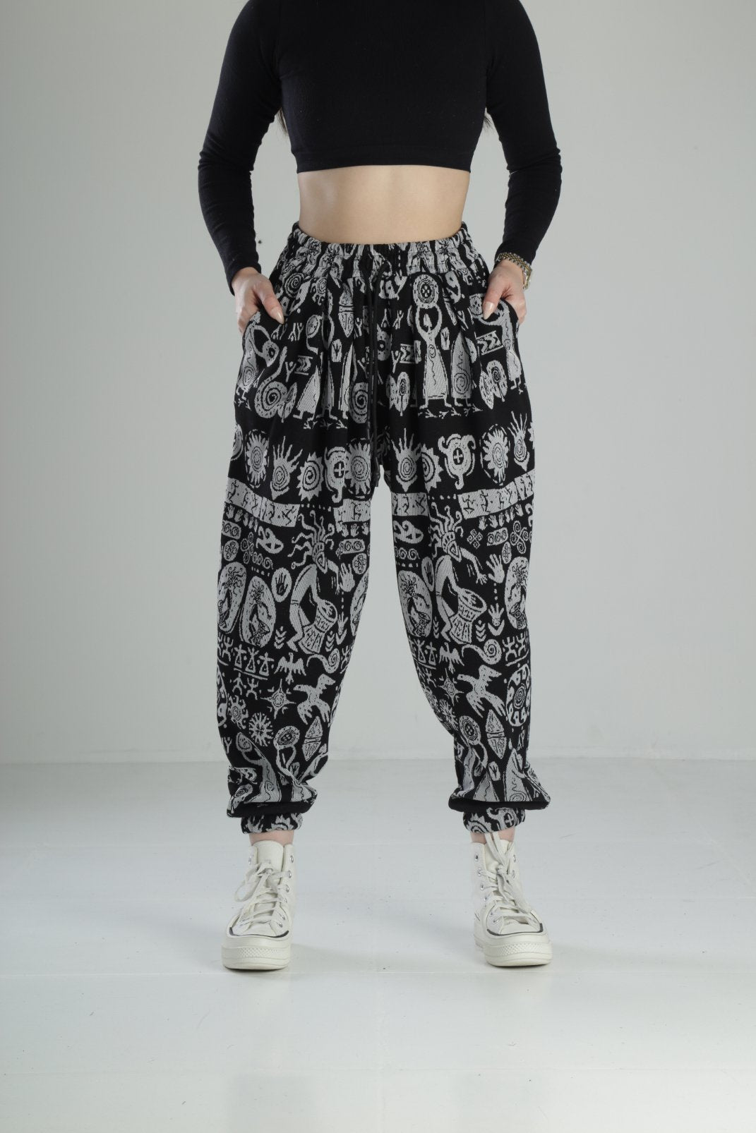 Etnik Desenli Pileli Jogger Pantolon COC2244