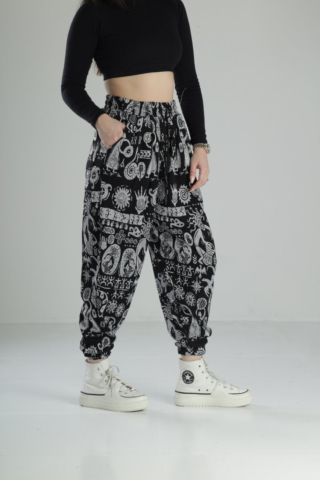 Etnik Desenli Pileli Jogger Pantolon COC2244