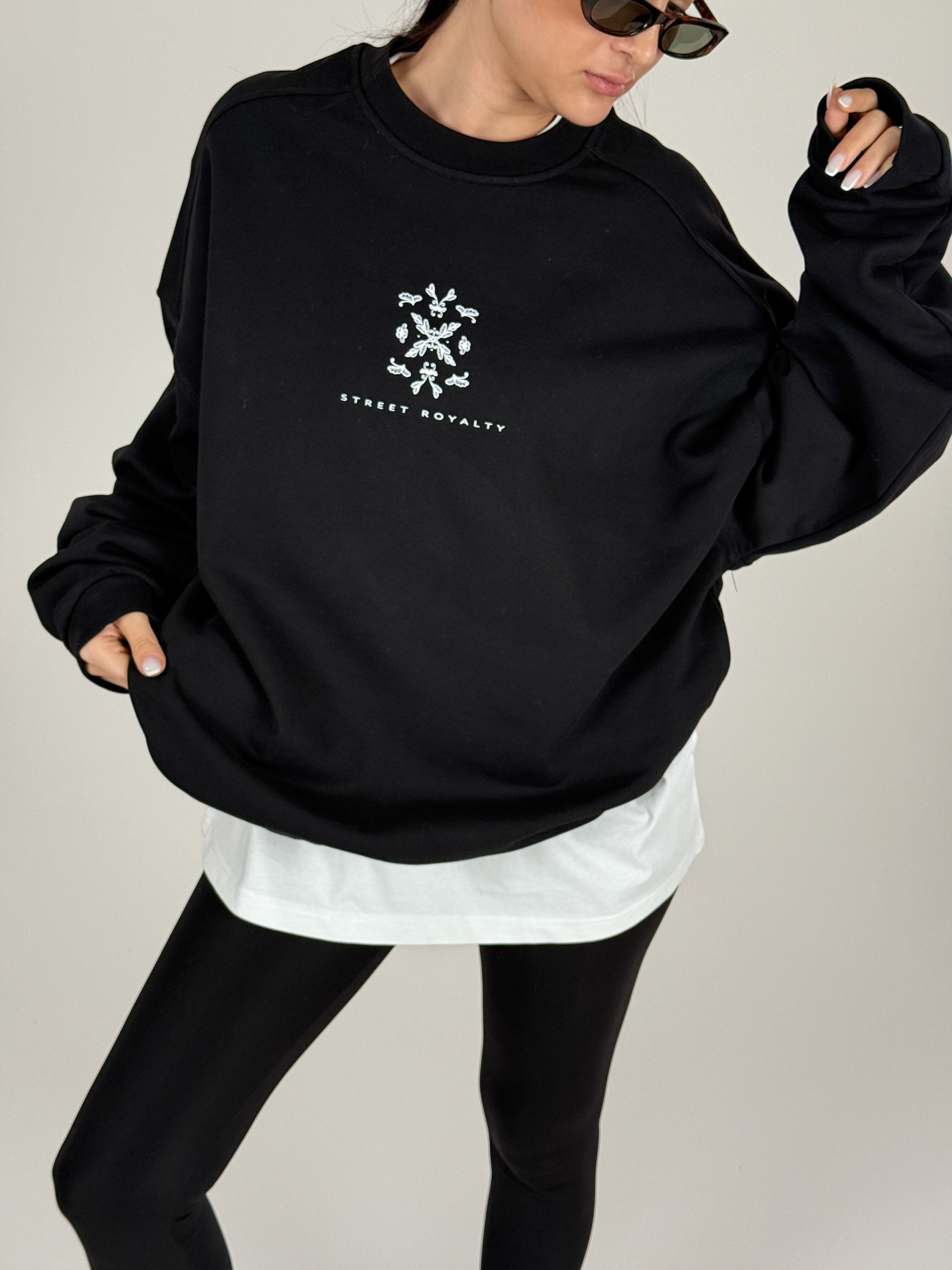 Etnik Desenli Siyah Kadın Sweatshirt COC1094