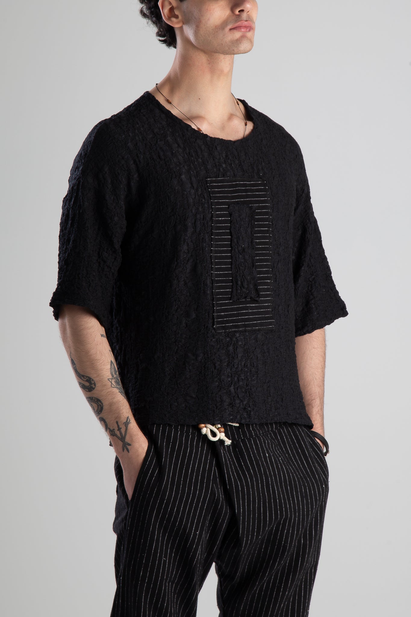 Etnik Desenli Siyah T-shirt COC3059