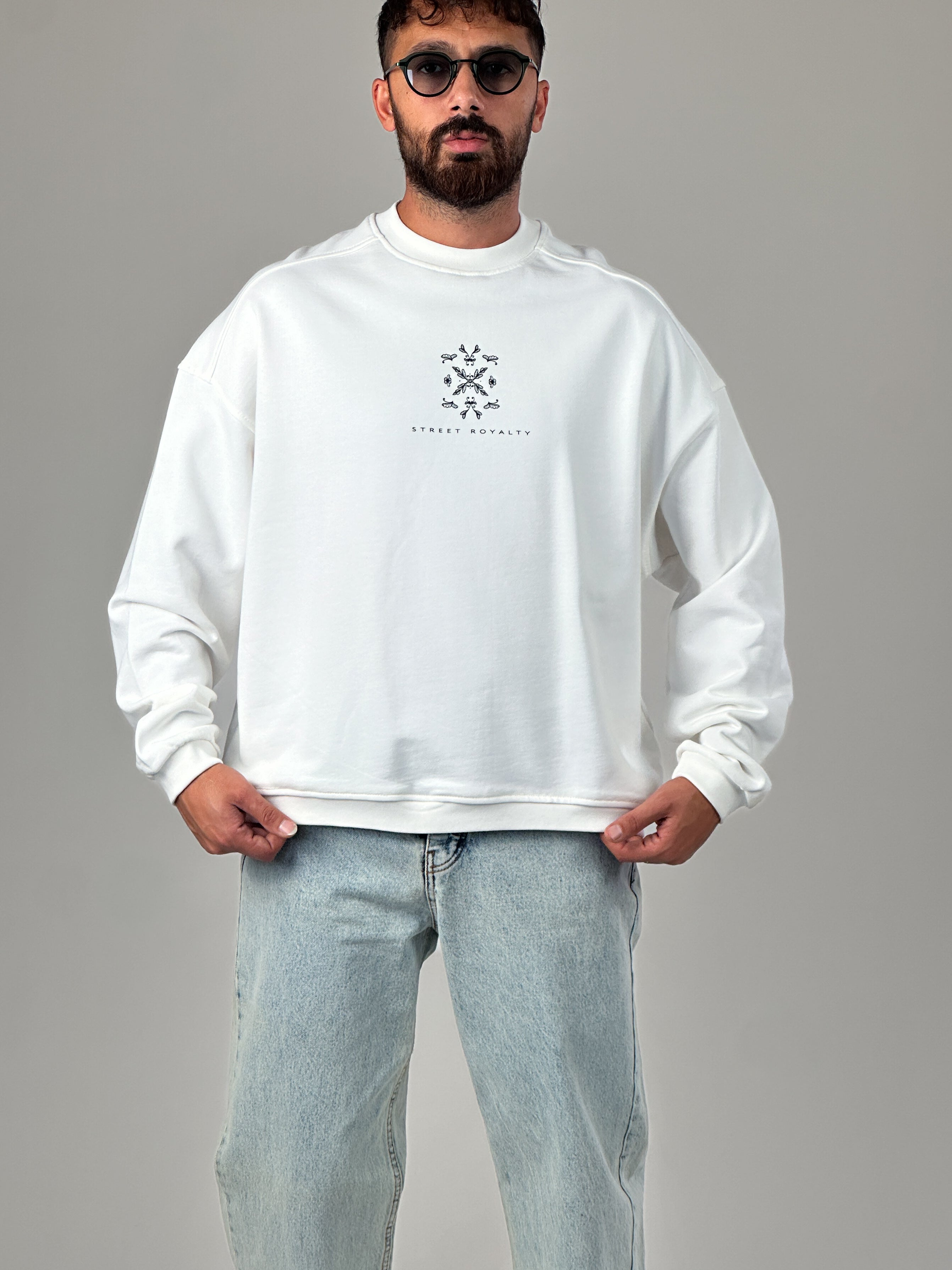 Etnik Desenli Tasarım Erkek Beyaz Sweatshirt COC1030
