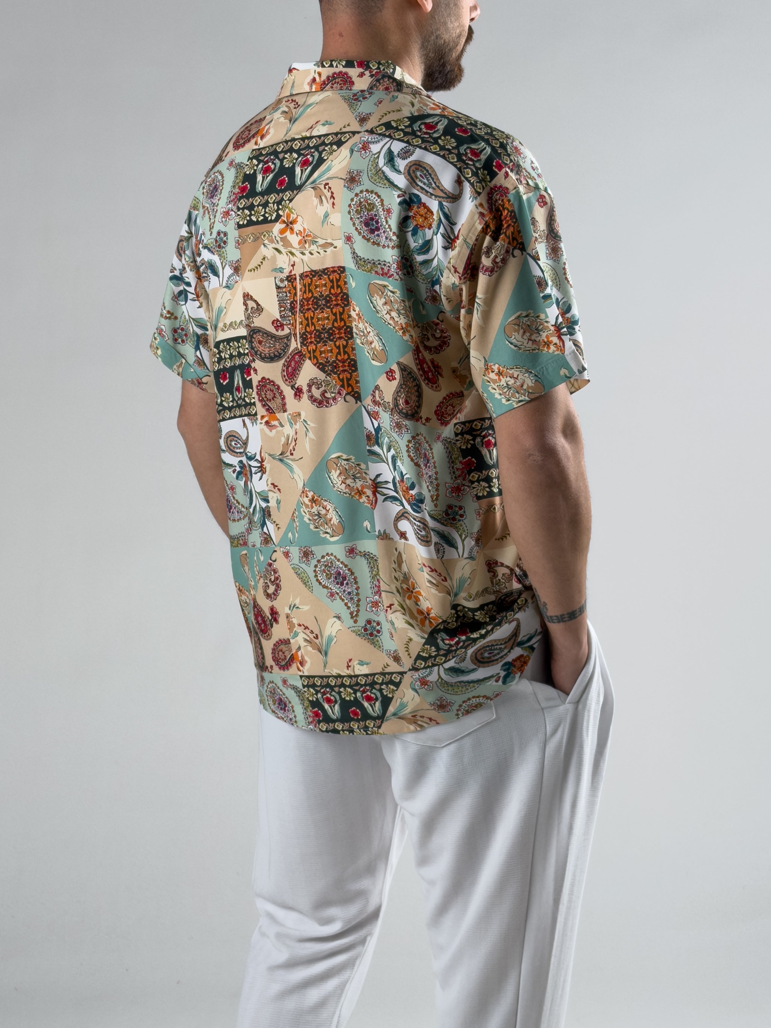 Etnik Desenli Tropikal Erkek Gömlek COC2976
