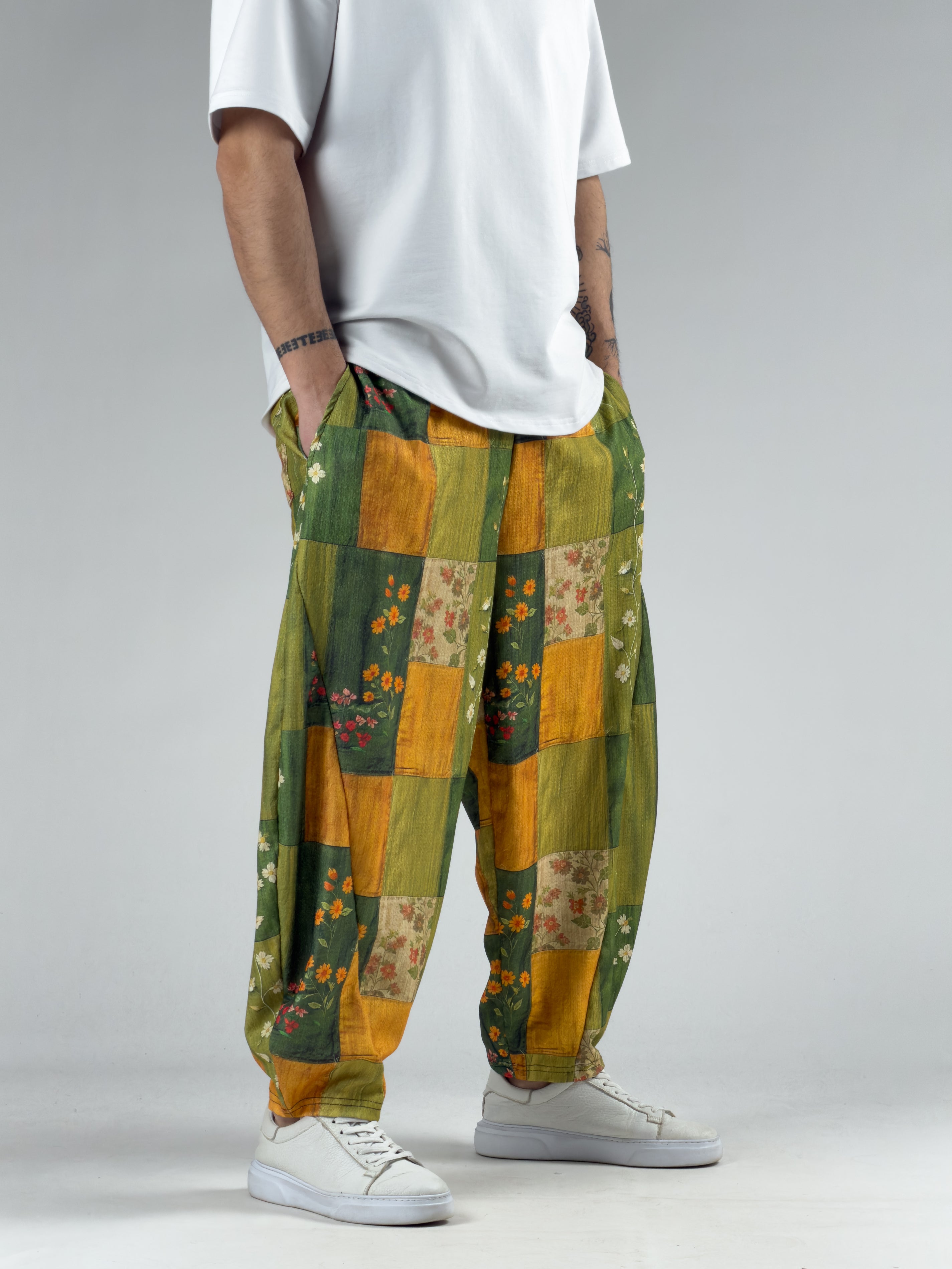 Etnik Rose Erkek Patchwork Oversize Pantolon COC3040