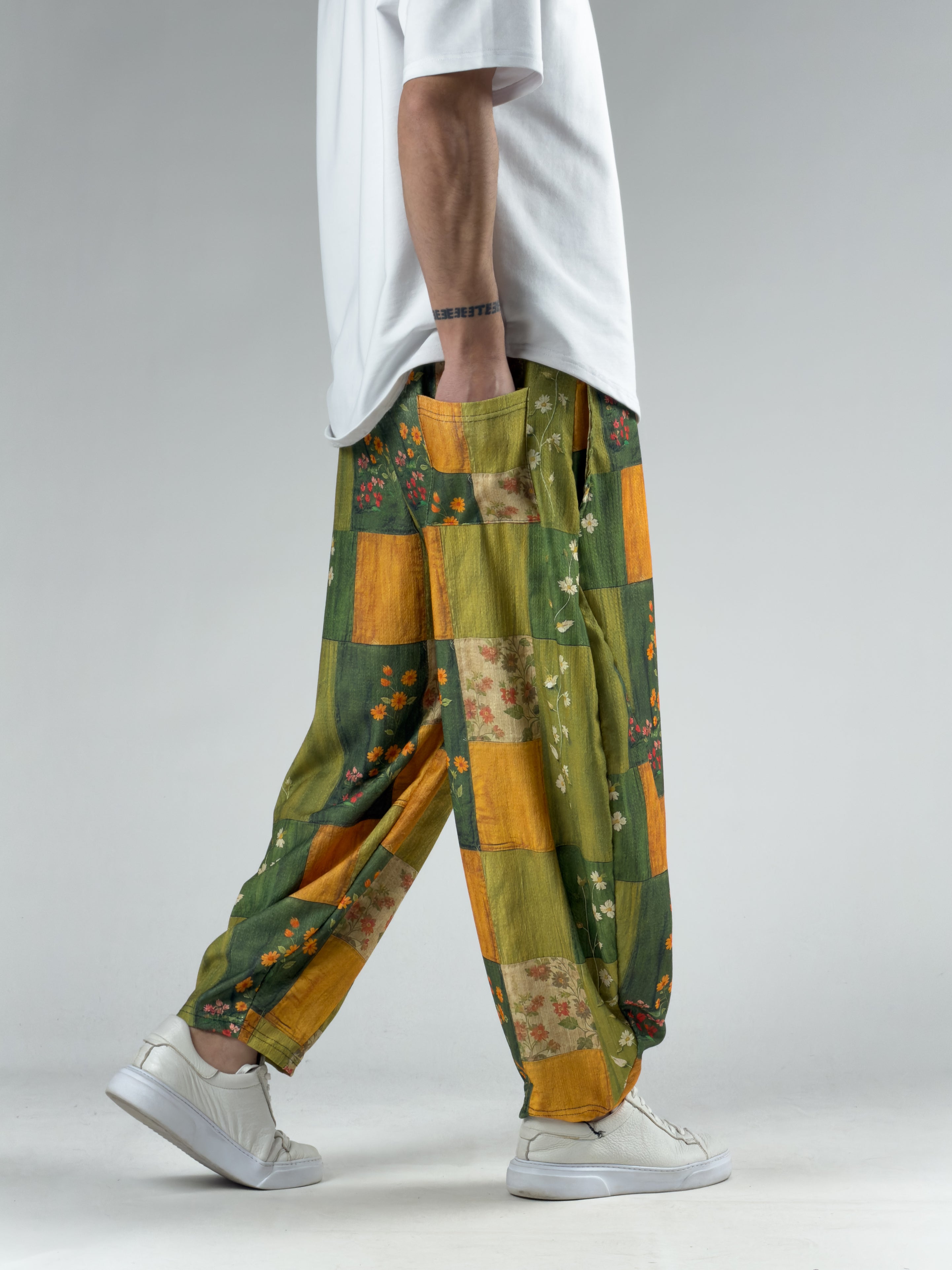 Etnik Rose Erkek Patchwork Oversize Pantolon COC3040