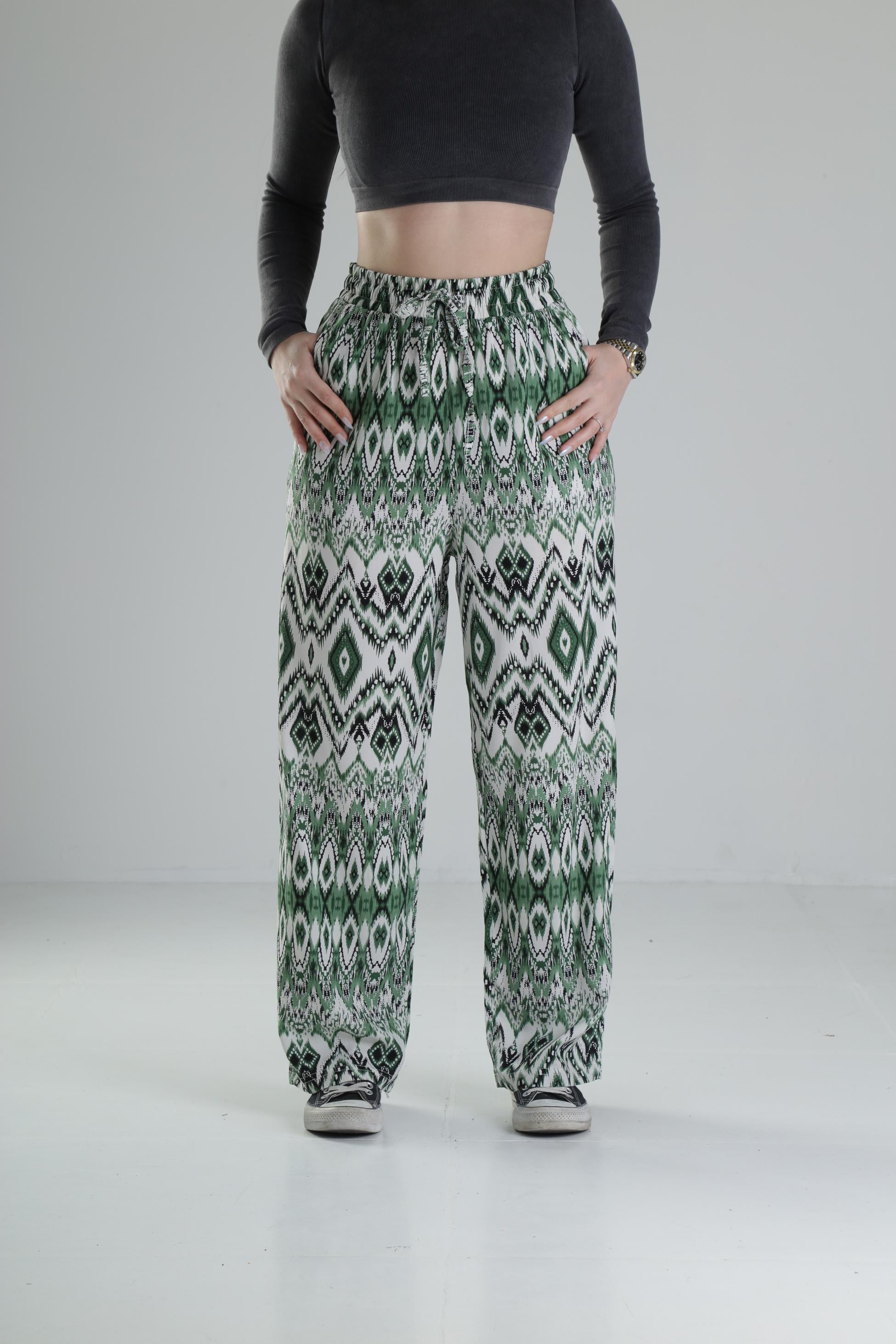 Etnik Yeşil Baggy Pantolon COC2264