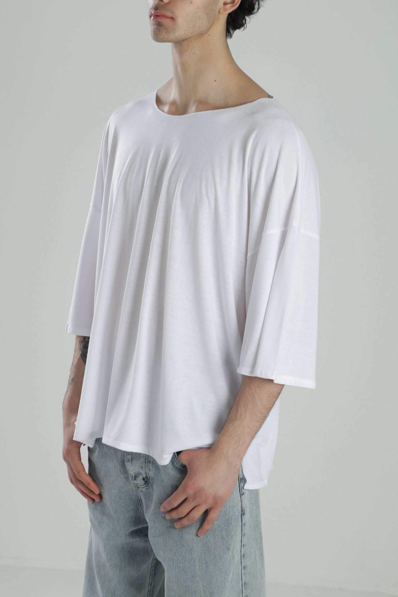 Fakir Kol Beyaz Oversize Viscon T-Shirt COC2269