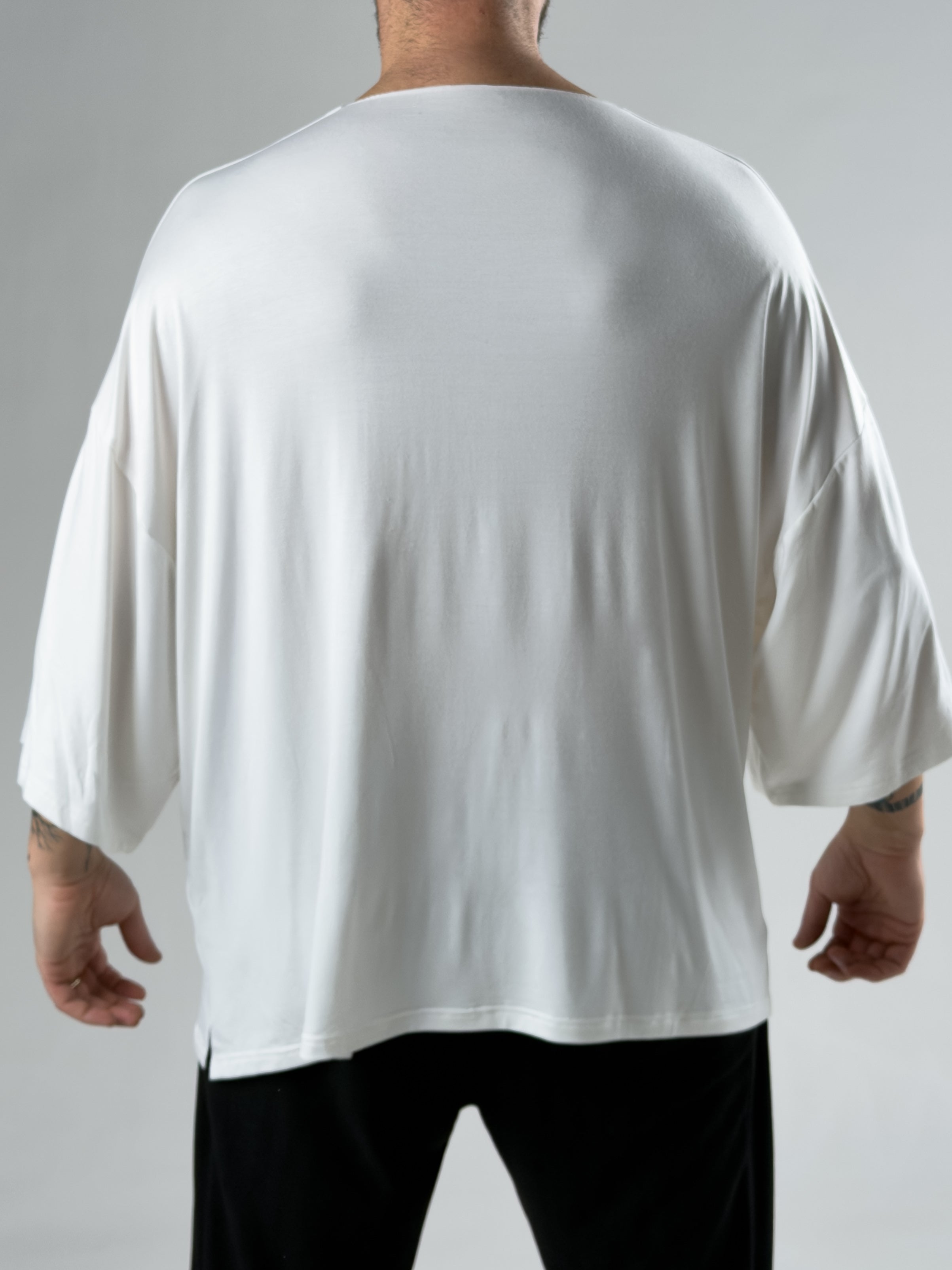 Fakir Kol Beyaz Oversize Viscon T-Shirt COC2269