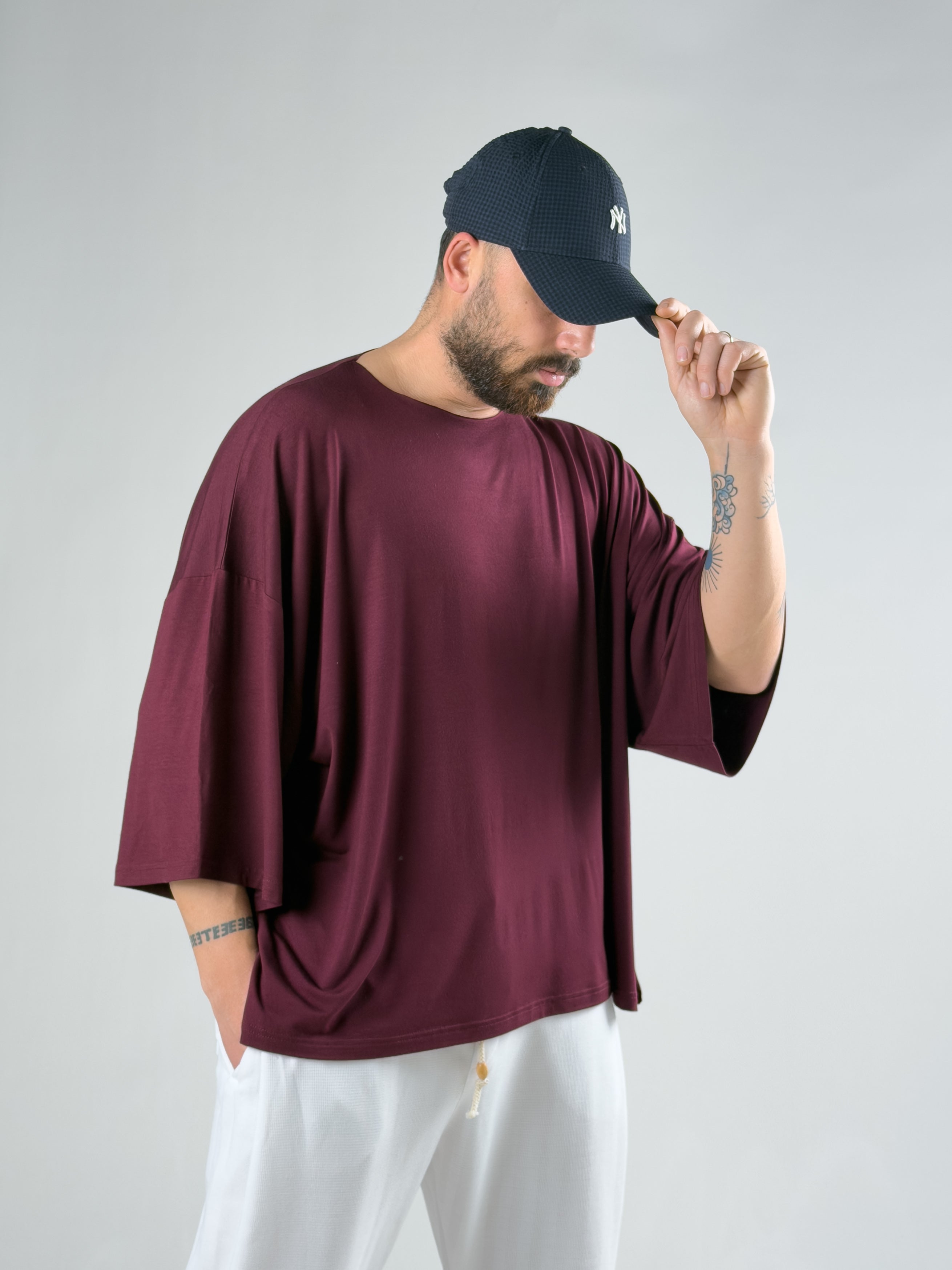 Fakir Kol Bordo Oversize Viscon T-Shirt COC3025