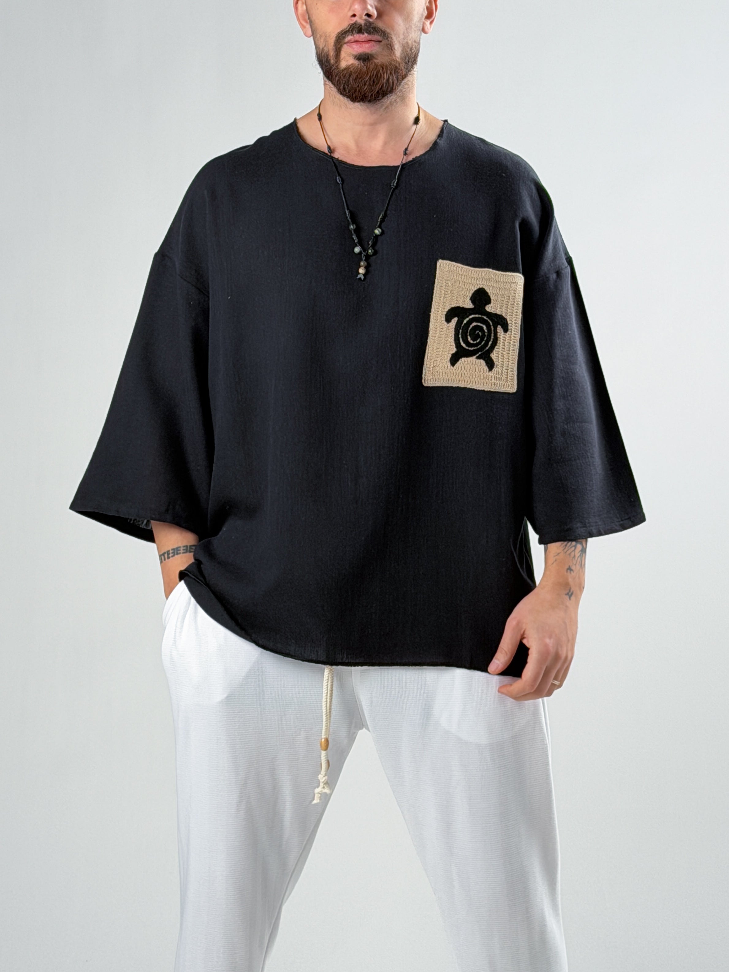 Fakir Kol Erkek Siyah Caretta T-Shirt COC2873