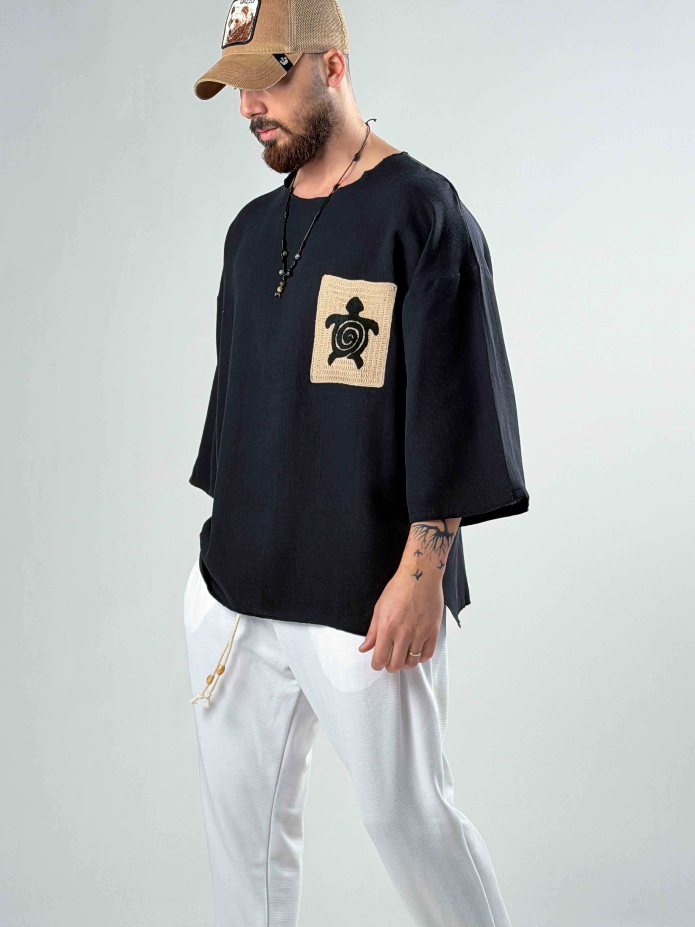 Fakir Kol Erkek Siyah Caretta T-Shirt COC2873