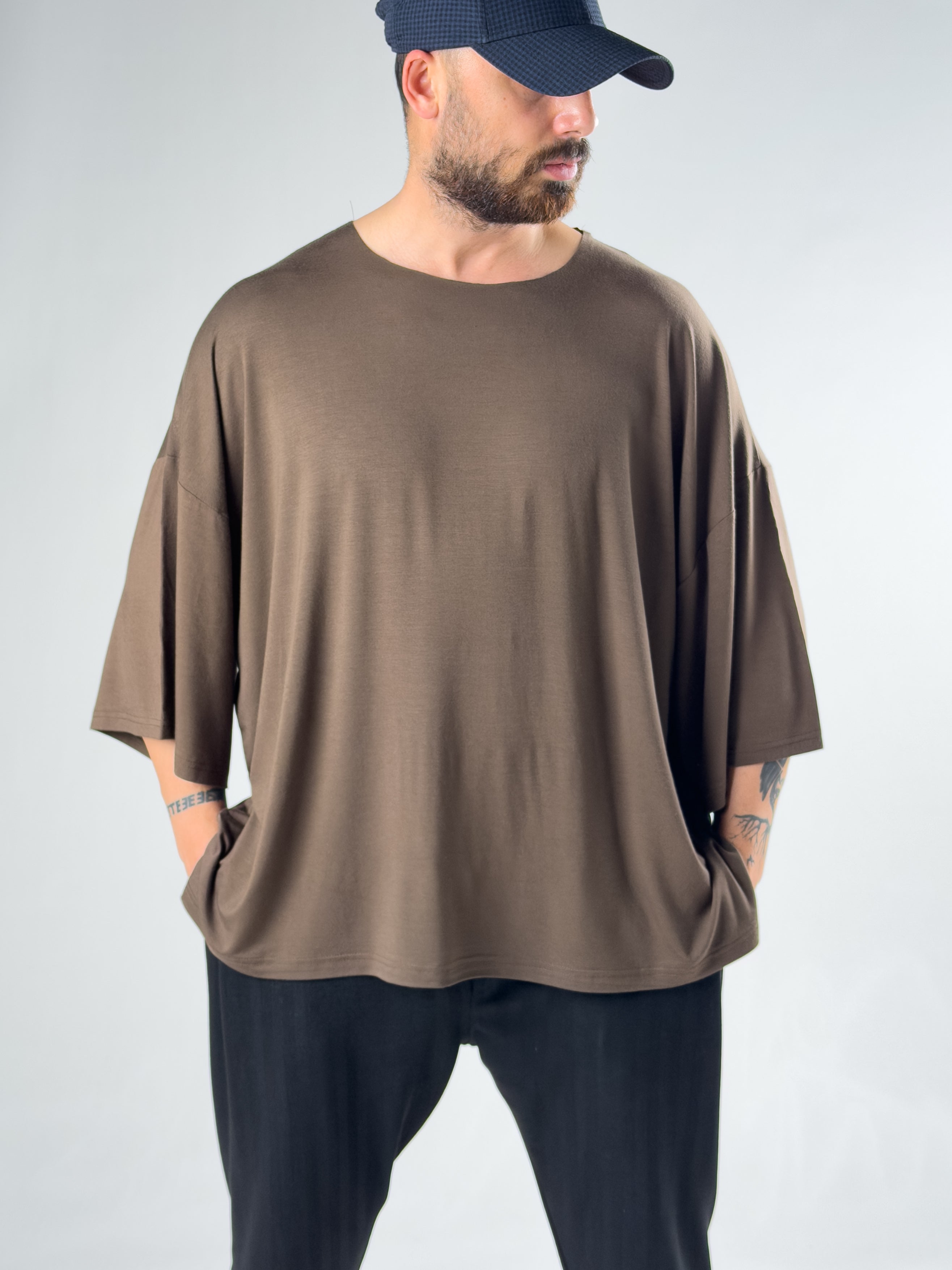 Fakir Kol Kahve Oversize Viscon T-Shirt COC3028