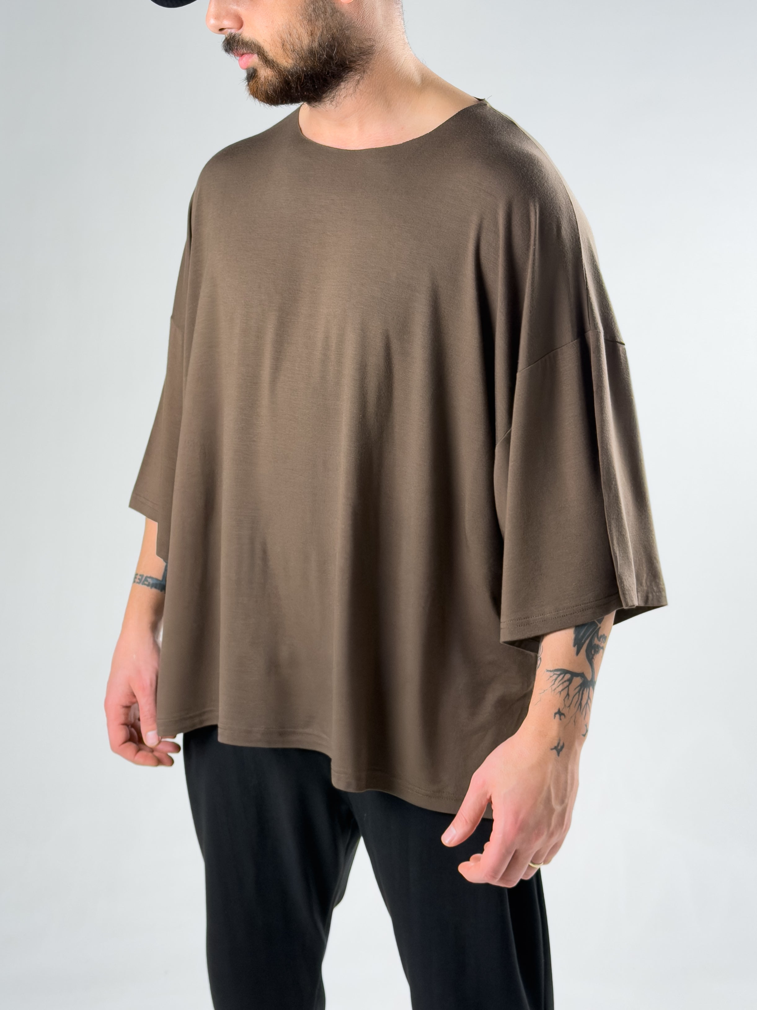 Fakir Kol Kahve Oversize Viscon T-Shirt COC3028