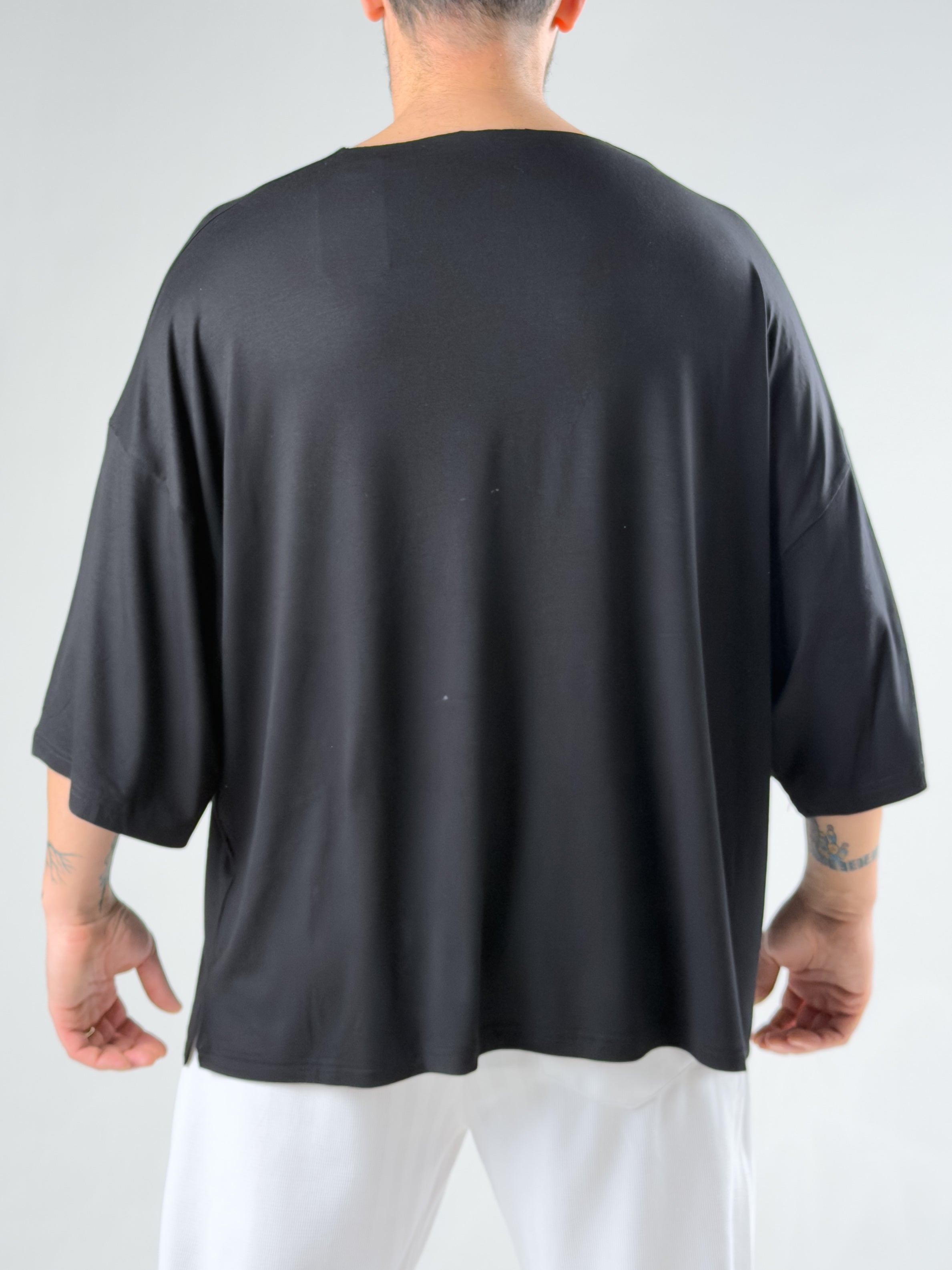 Fakir Kol Siyah Oversize Viscon T-Shirt COC2277