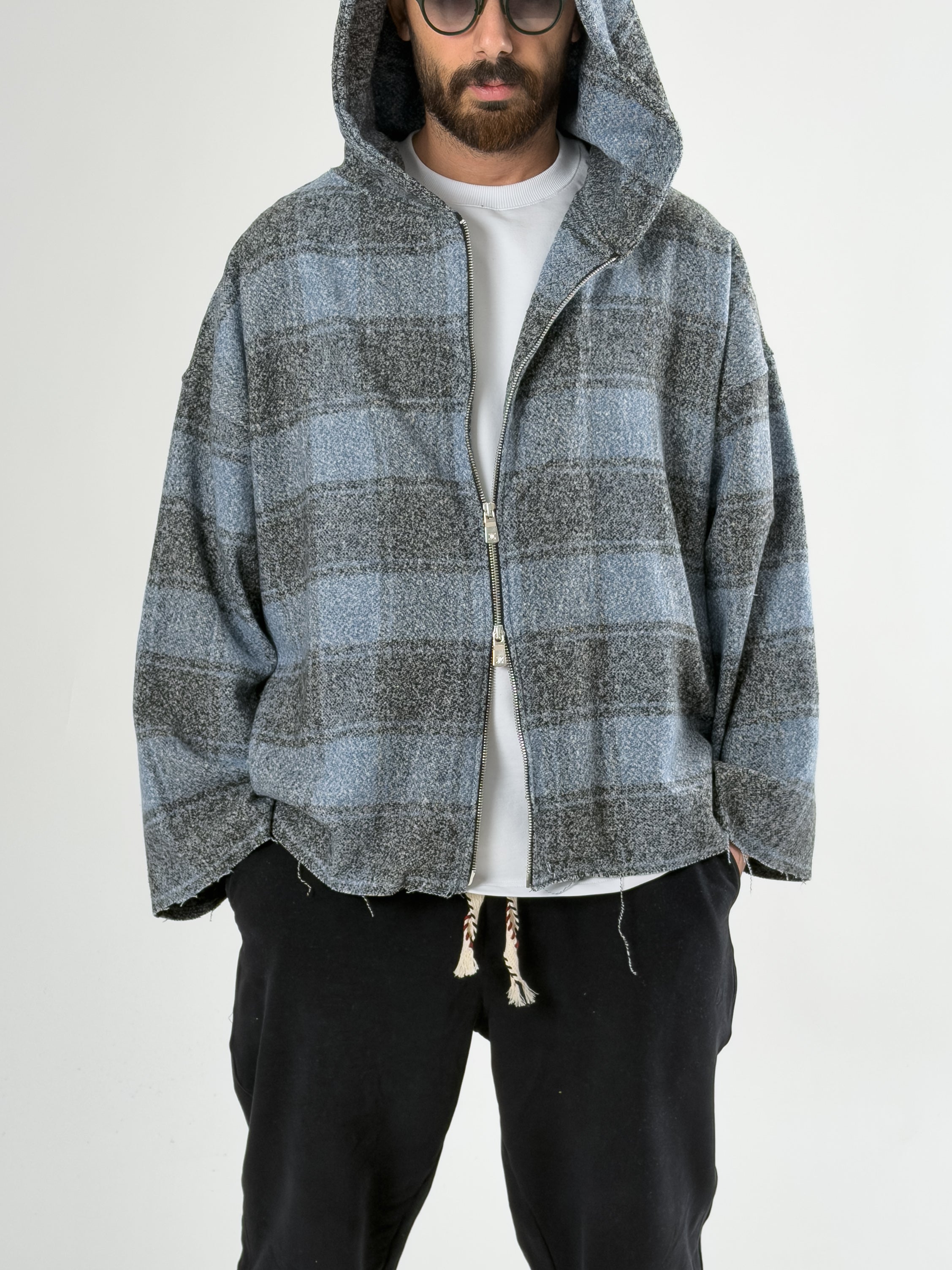 Fermuar Detaylı Kapüşonlu Mavi Erkek Sweat COC2740