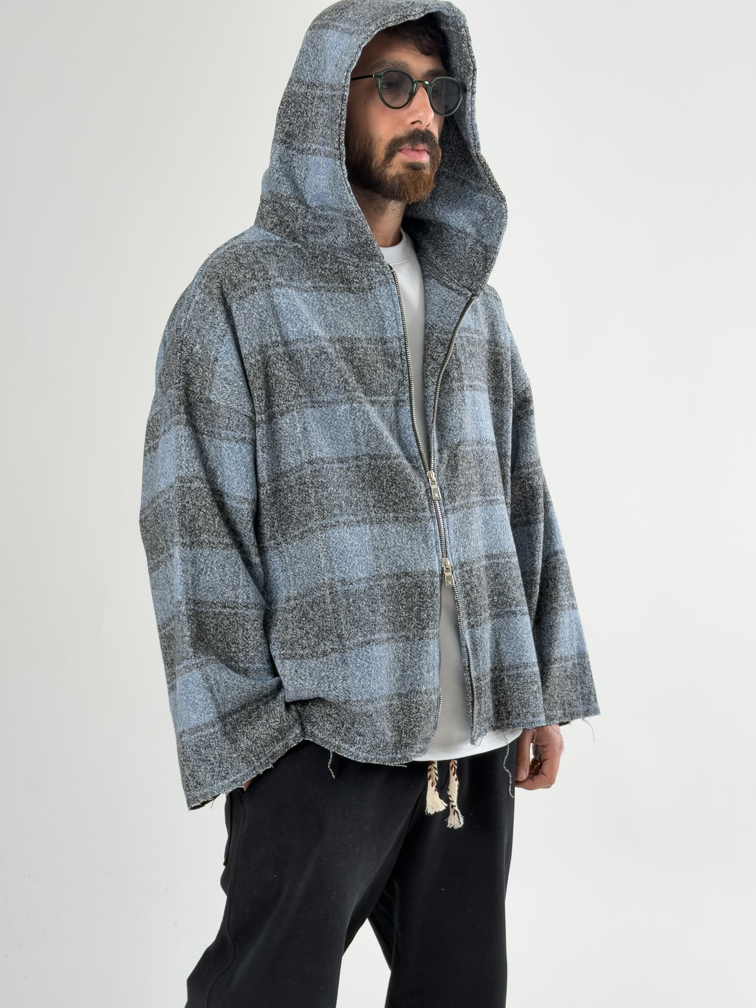 Fermuar Detaylı Kapüşonlu Mavi Erkek Sweat COC2740