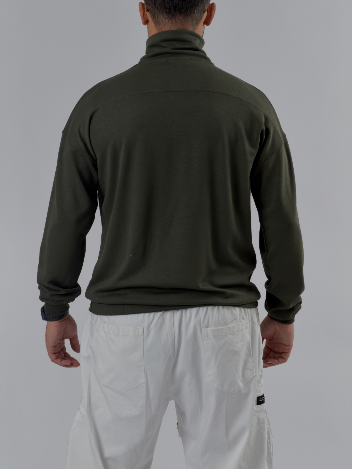 Fermuarlı Polo Yaka Haki Erkek Sweatshirt COC3522