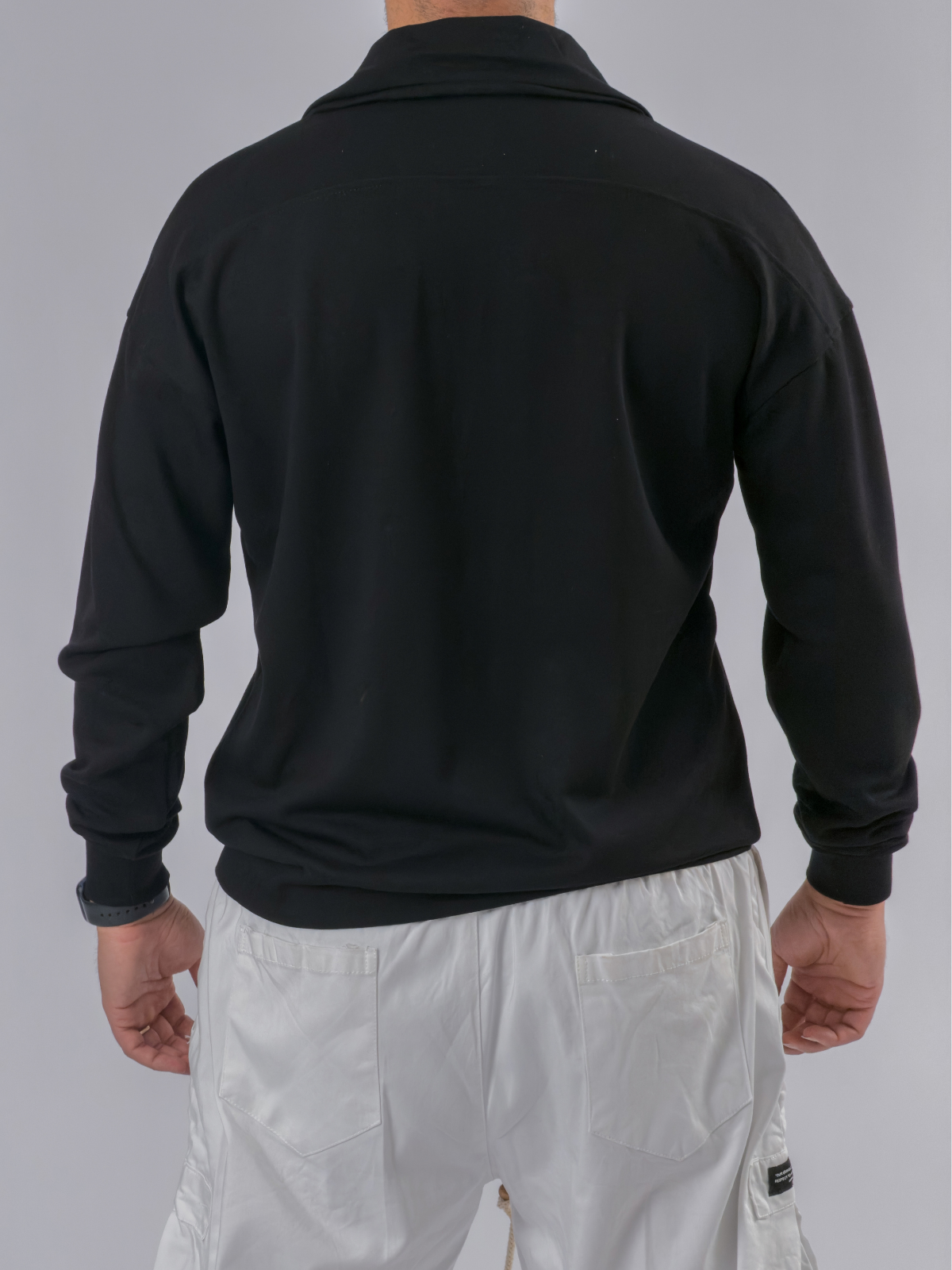 Fermuarlı Polo Yaka Siyah Erkek Sweatshirt COC3521