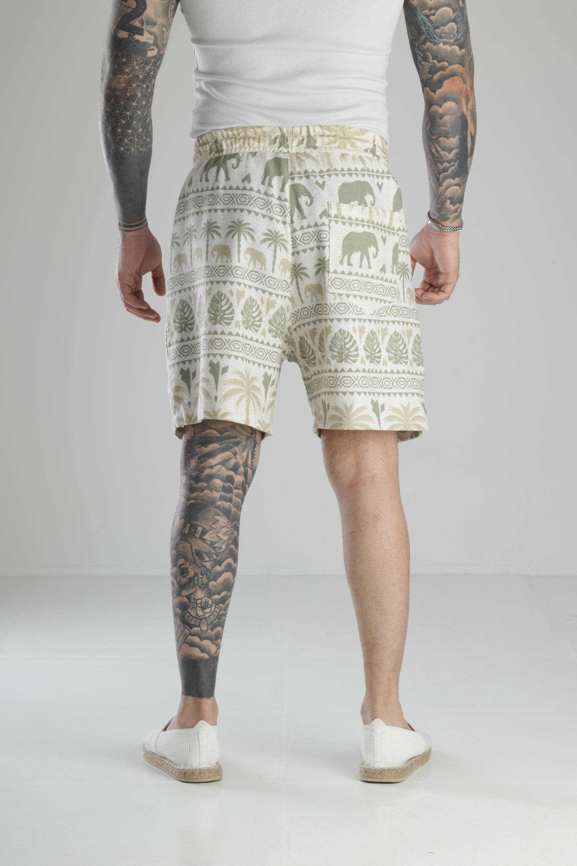 Fil Baskılı Keten Şort COC1463