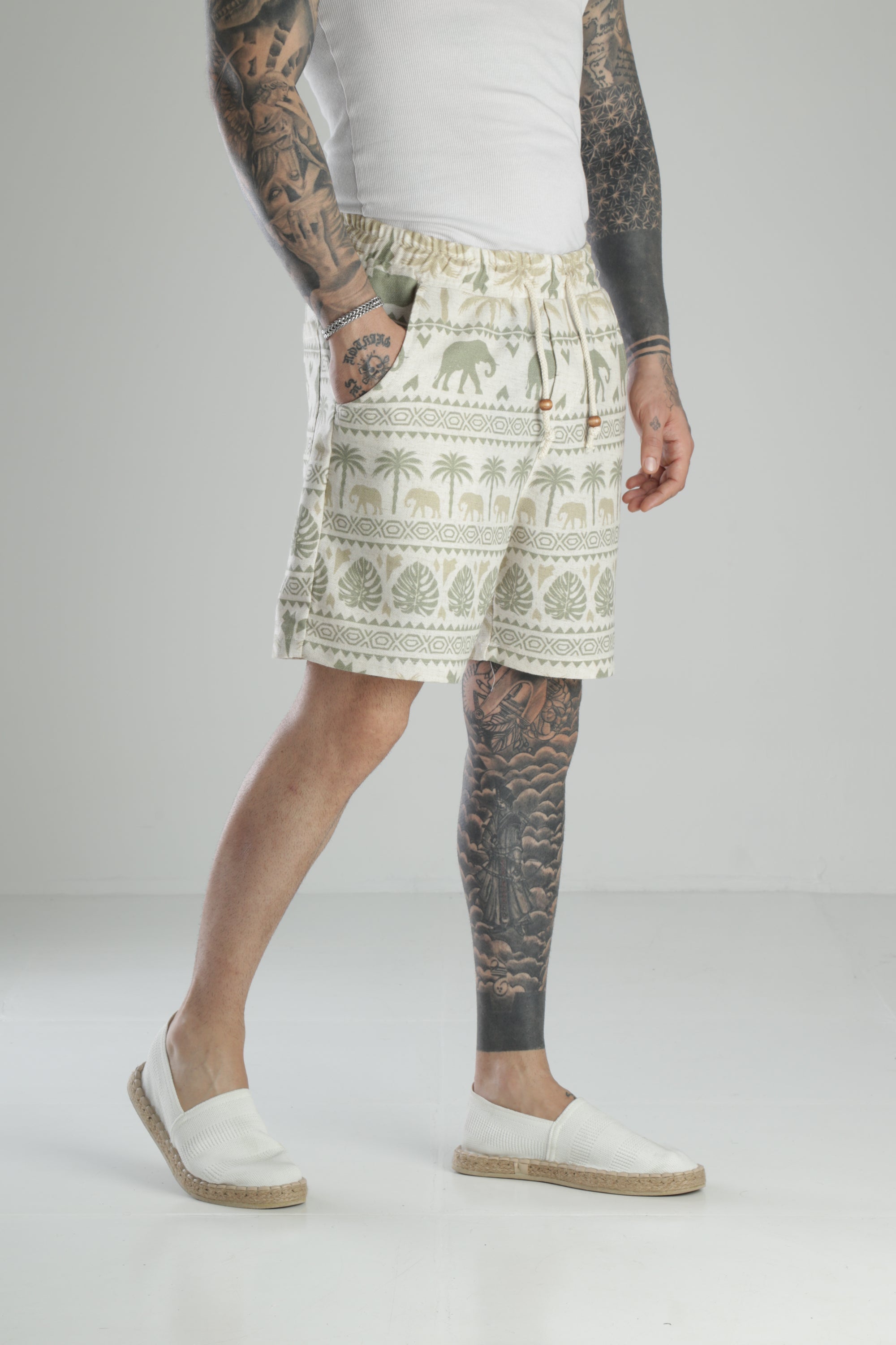 Fil Baskılı Keten Şort COC1463