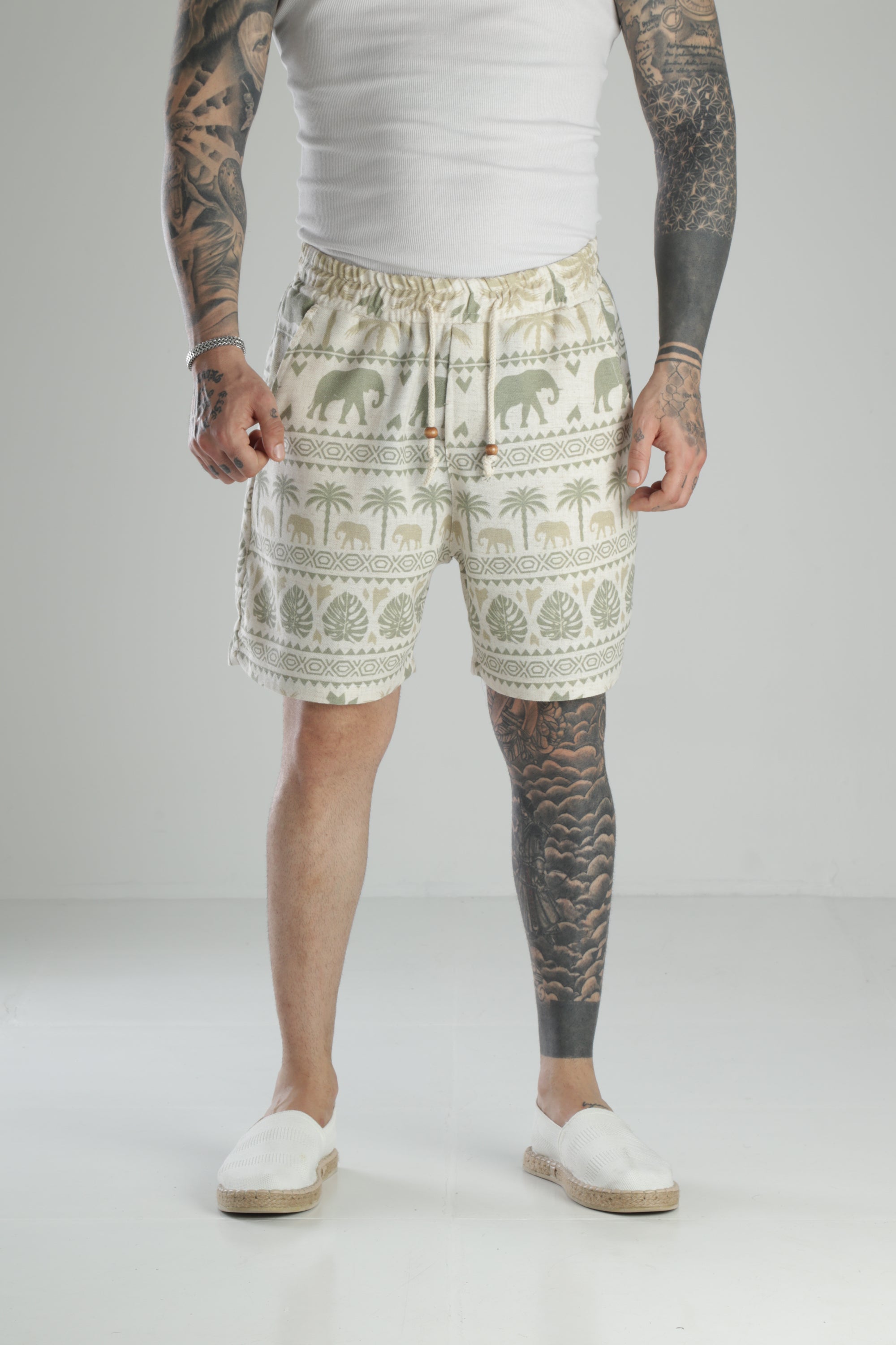 Fil Baskılı Keten Şort COC1463