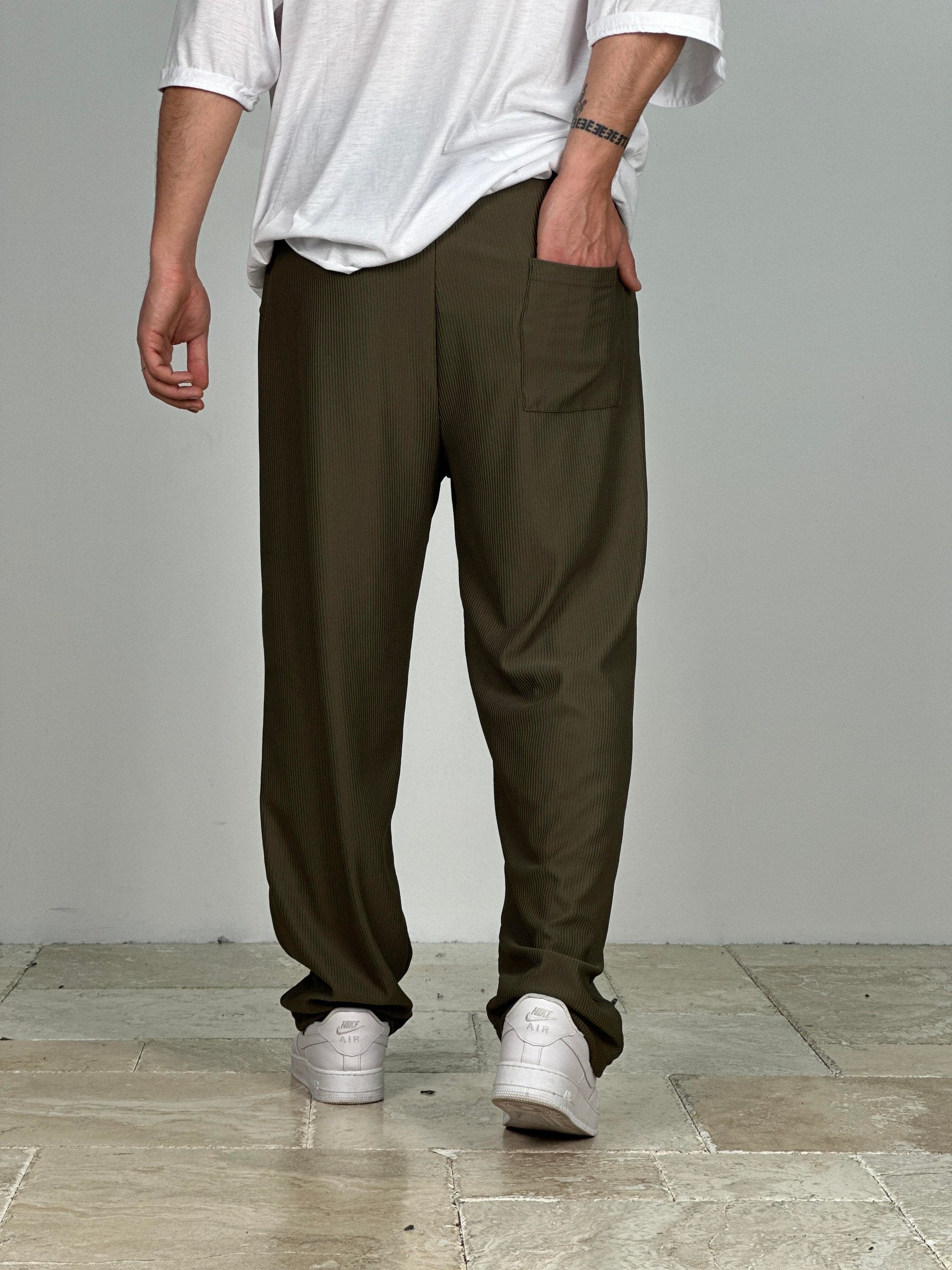 Fitilli Kumaş Haki Baggy Pantolon COC2288