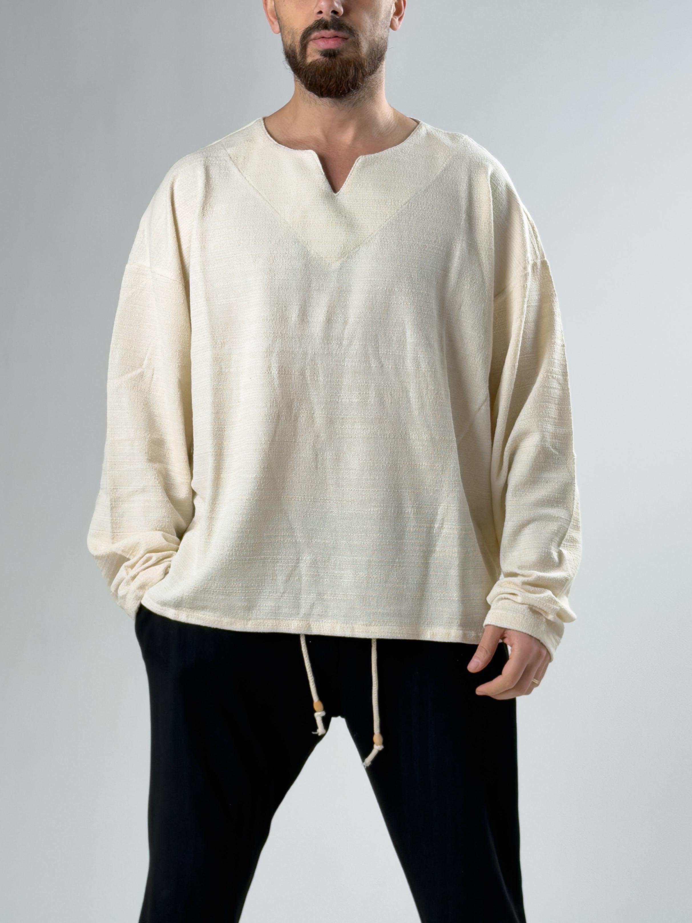 Flamlı Keten Erkek Bej Sweat COC2930