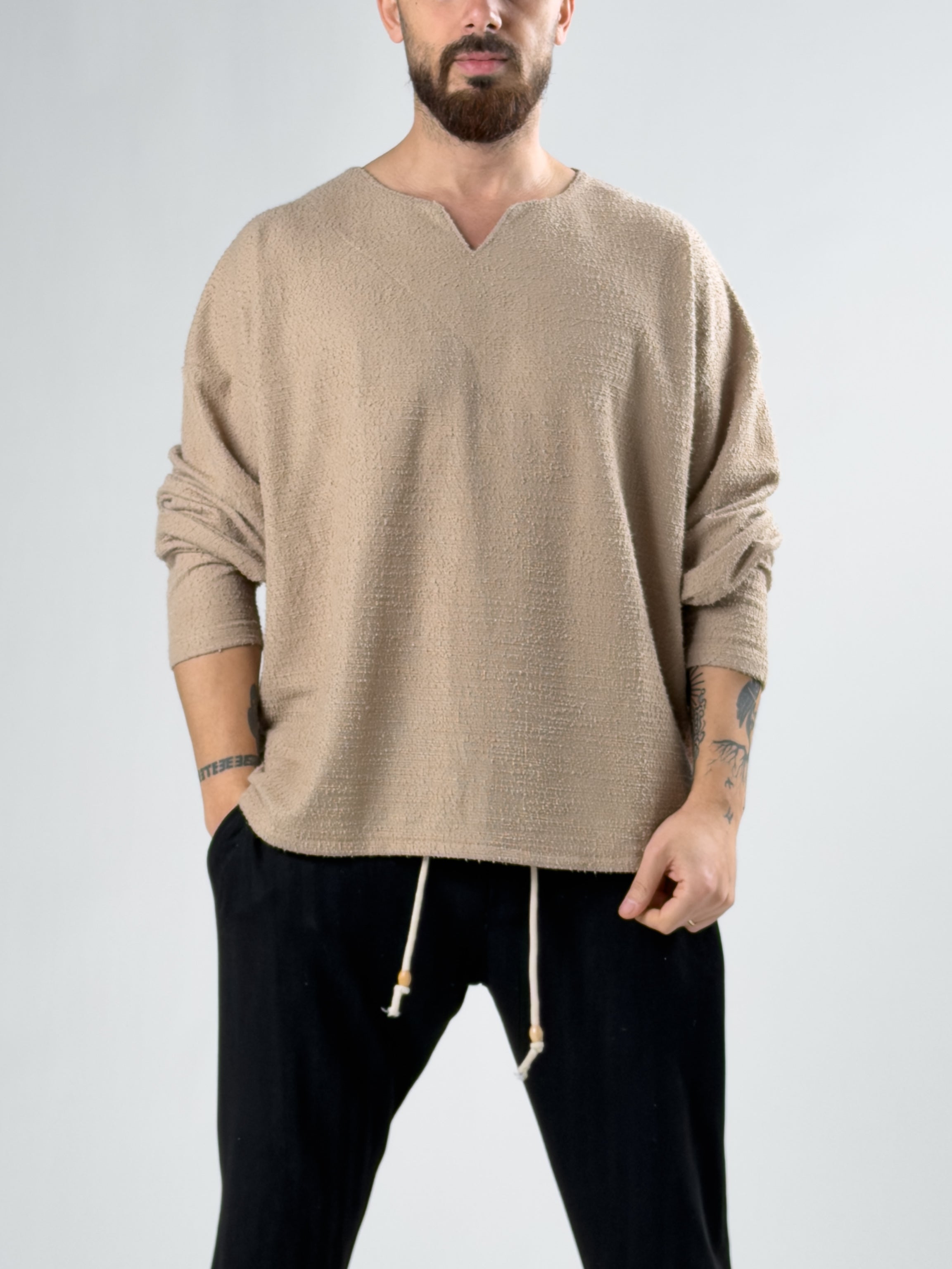 Flamlı Keten Erkek Kahve Sweat COC2929