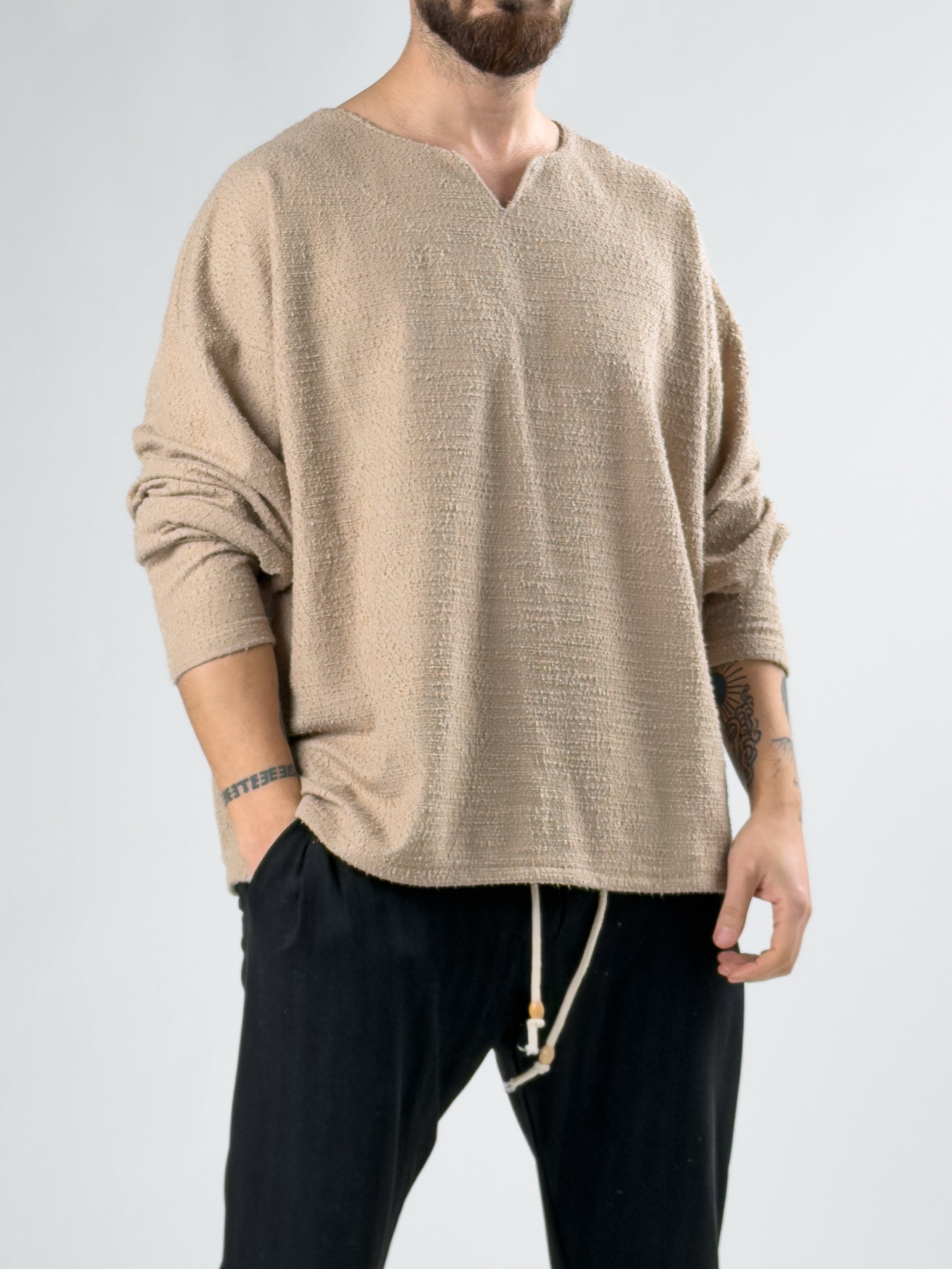 Flamlı Keten Erkek Kahve Sweat COC2929