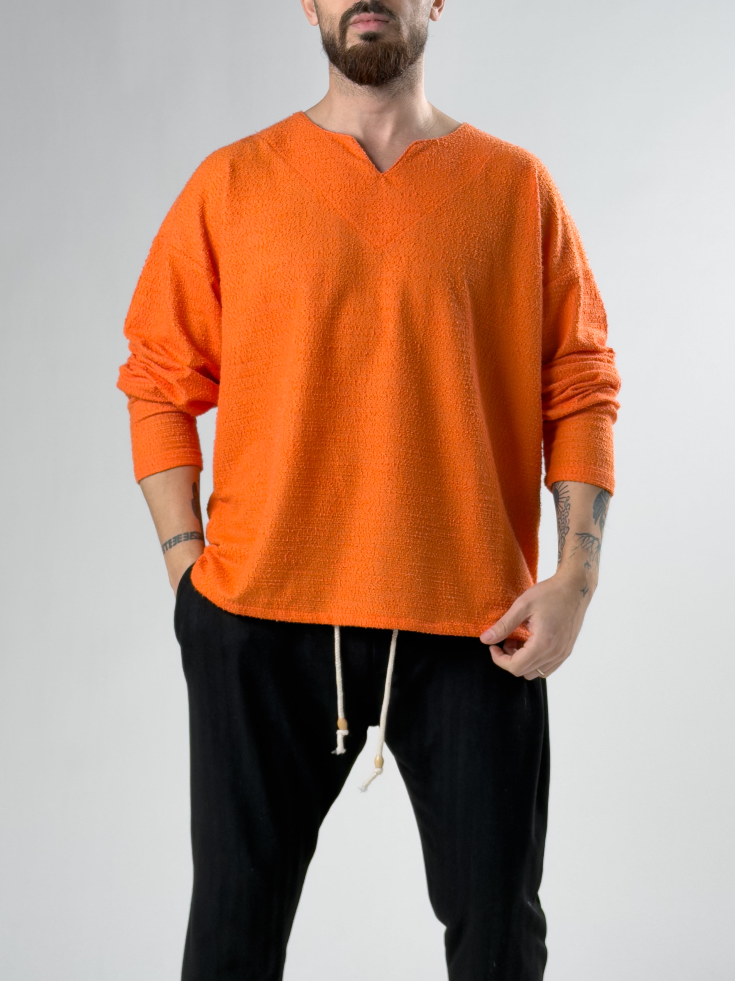 Flamlı Keten Erkek Turuncu Sweat COC2932