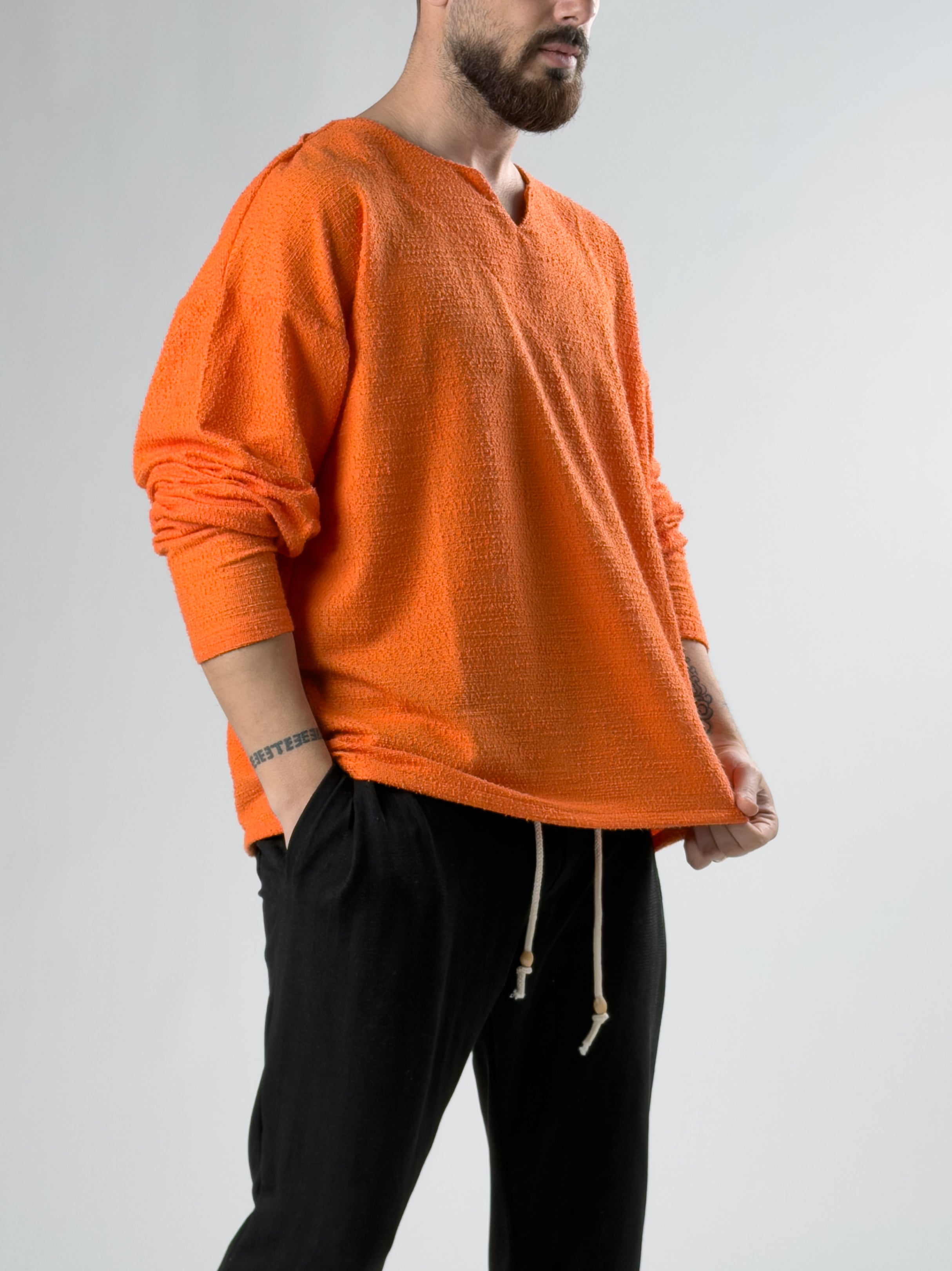 Flamlı Keten Erkek Turuncu Sweat COC2932