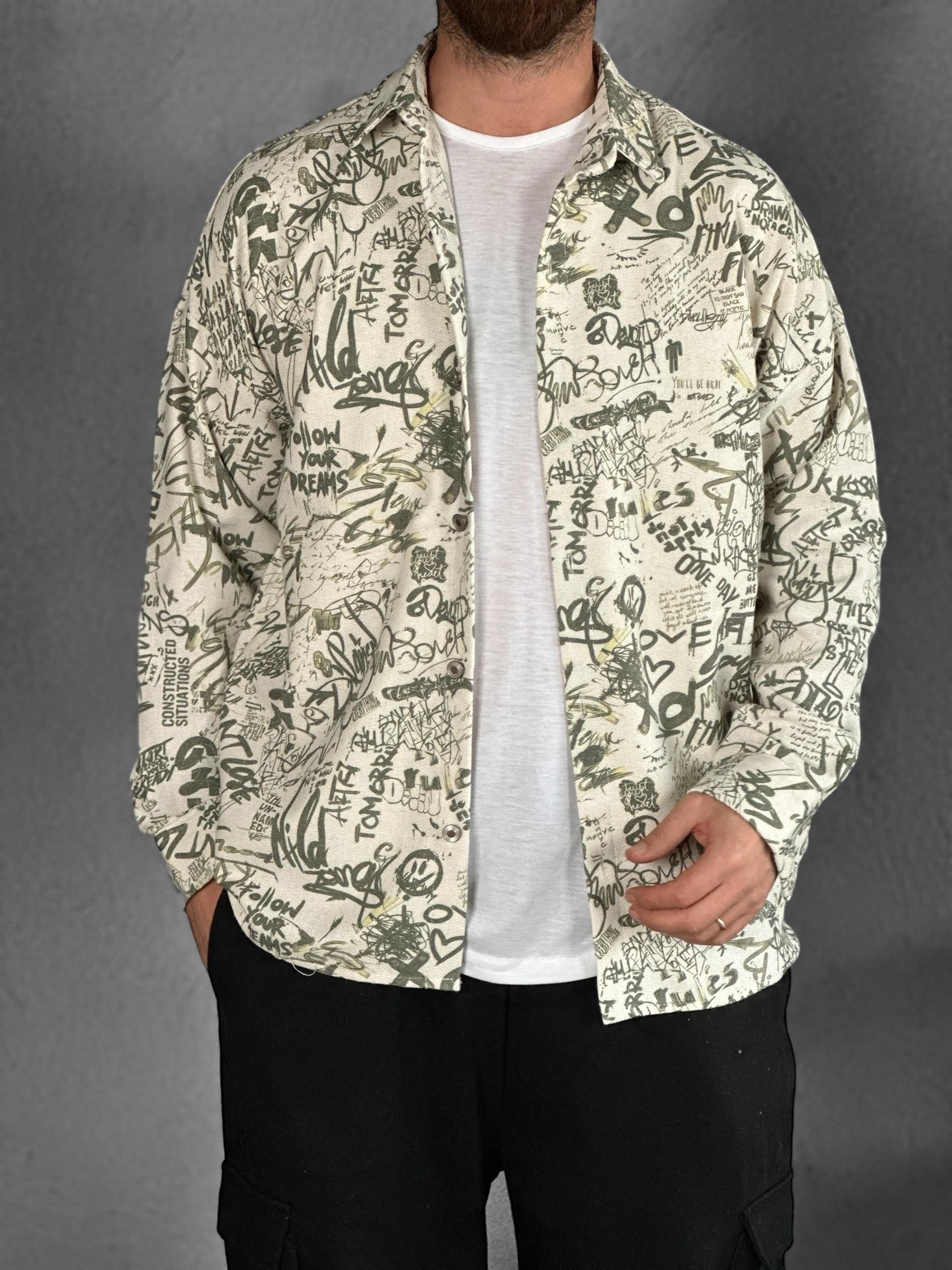 Gabardin Kumaş Yeşil Desenli Spor Gömlek COC2298