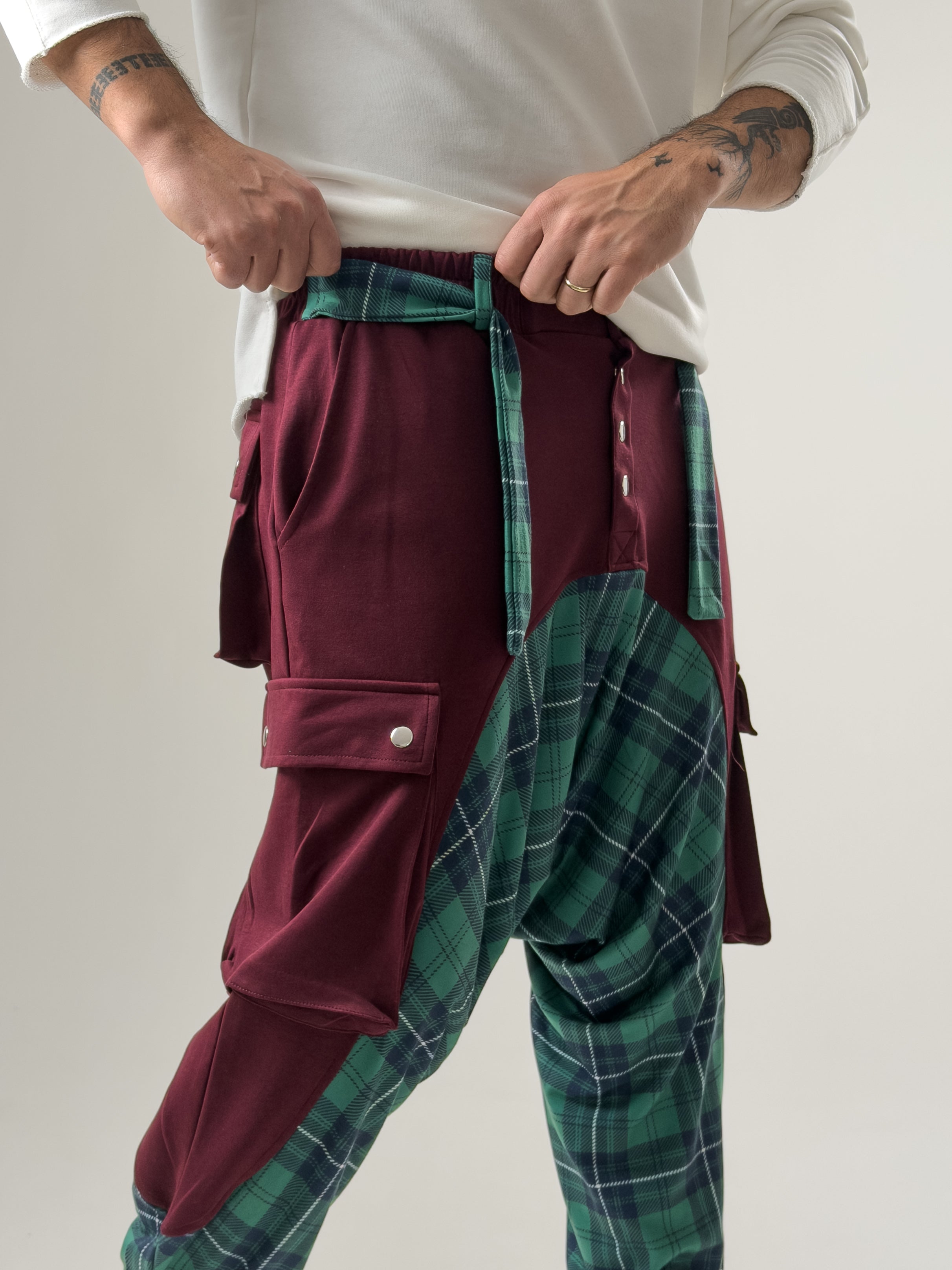 Garni Tasarım Erkek Bordo Etnik Desenli Spor Şalvar COC2614