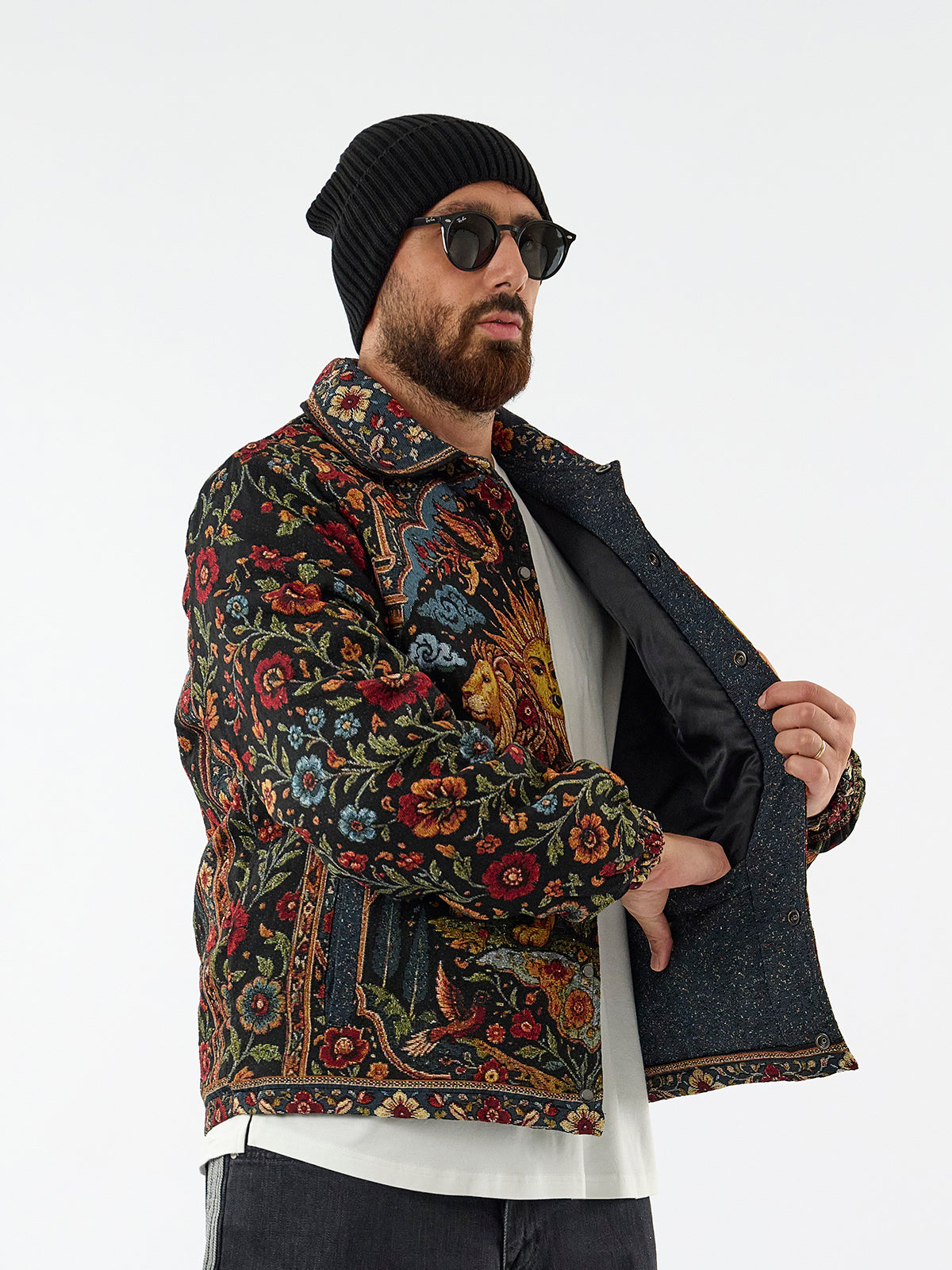 Goblen Kumaş Aslan Desenli Çıtçıtlı Erkek Ceket COC3594
