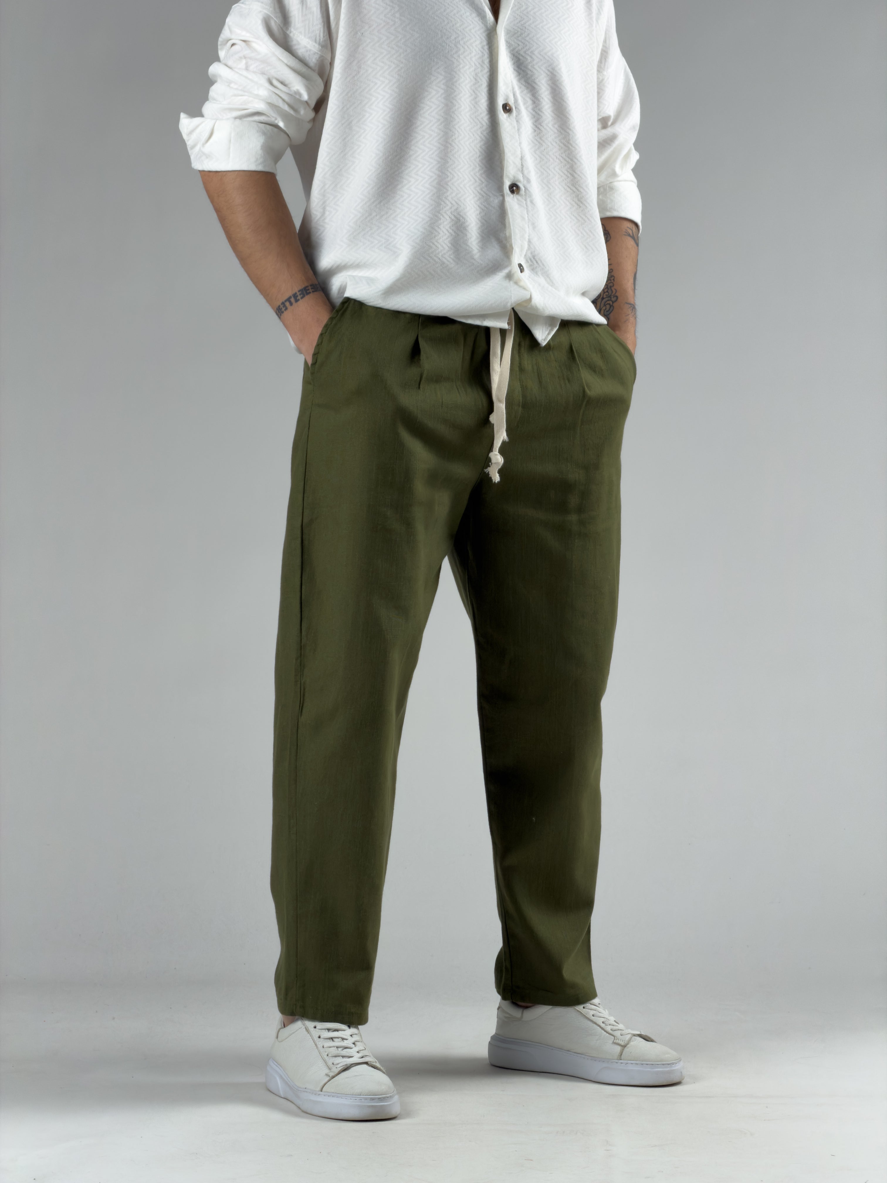 Haki Erkek Keten Pantolon COC3031