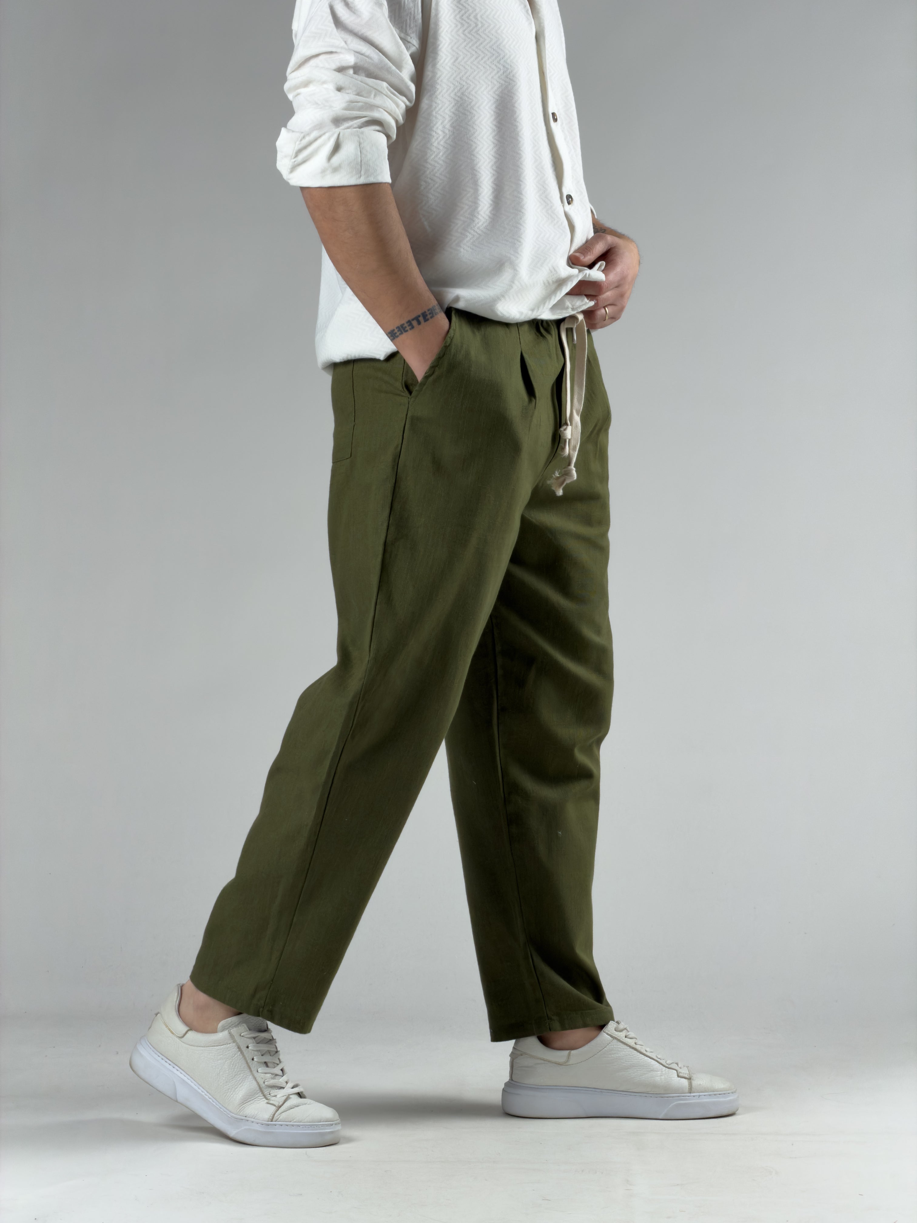 Haki Erkek Keten Pantolon COC3031