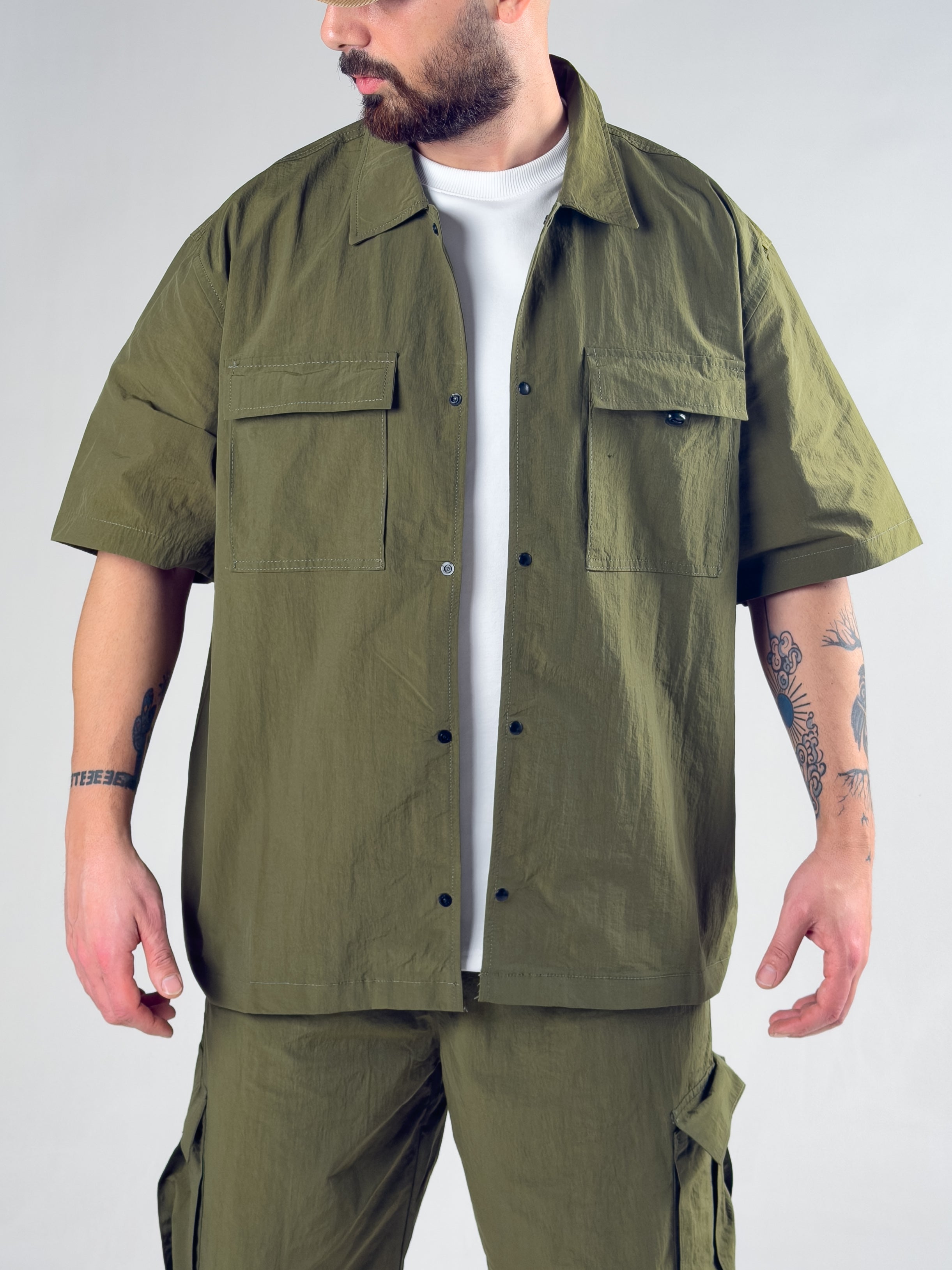 Haki Oversize Erkek Paraşüt Takım COC3082