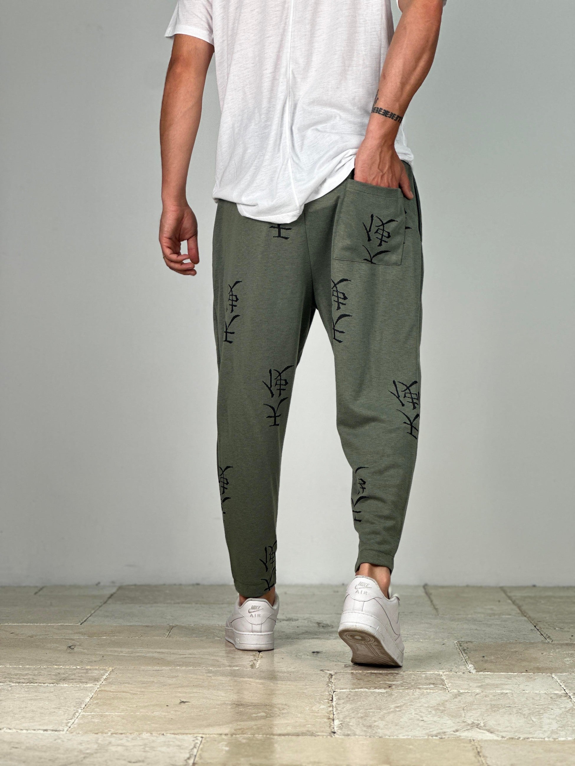 Haki - Siyah Chinese Baskılı Baget Pantolon COC2129
