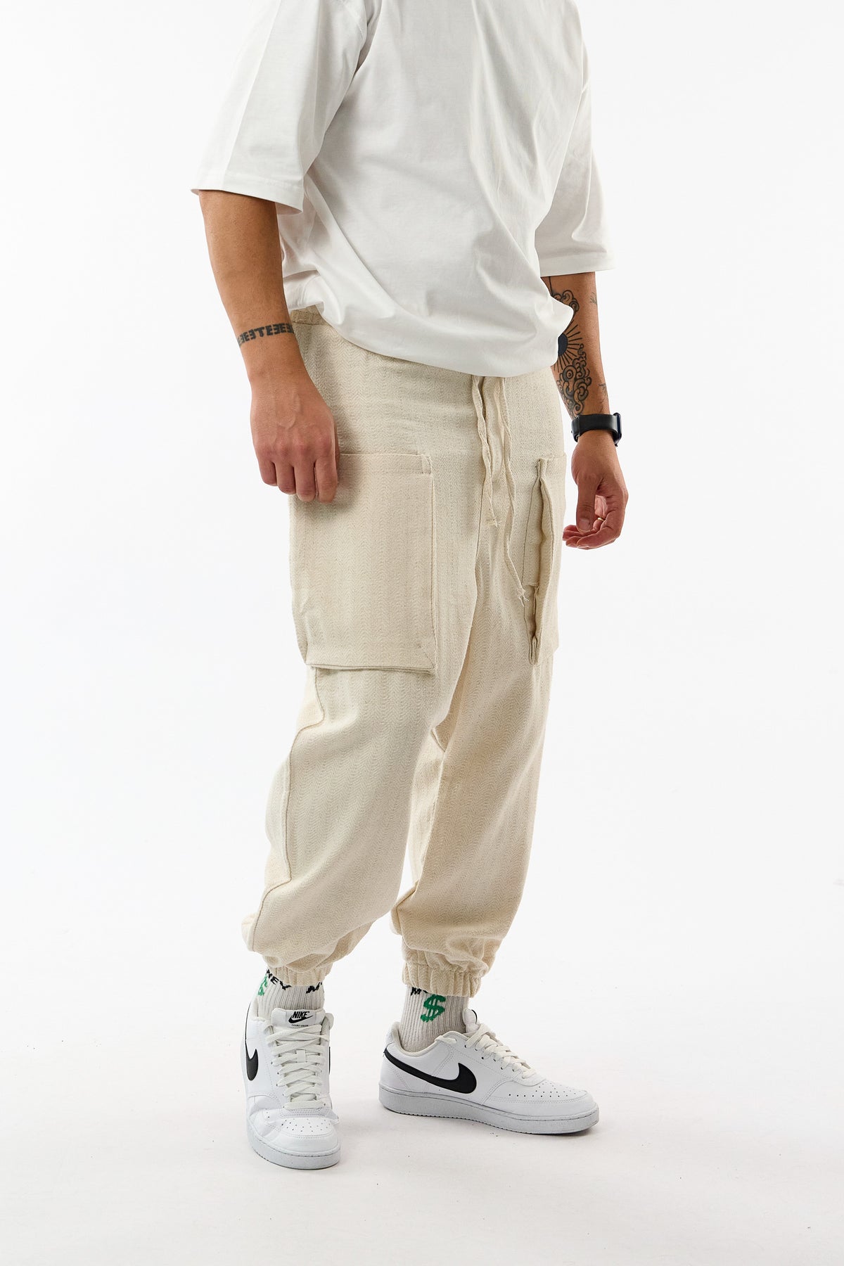 Harlem Balıksırtı Bej Kargo Jogger Erkek Pantolon COC3740