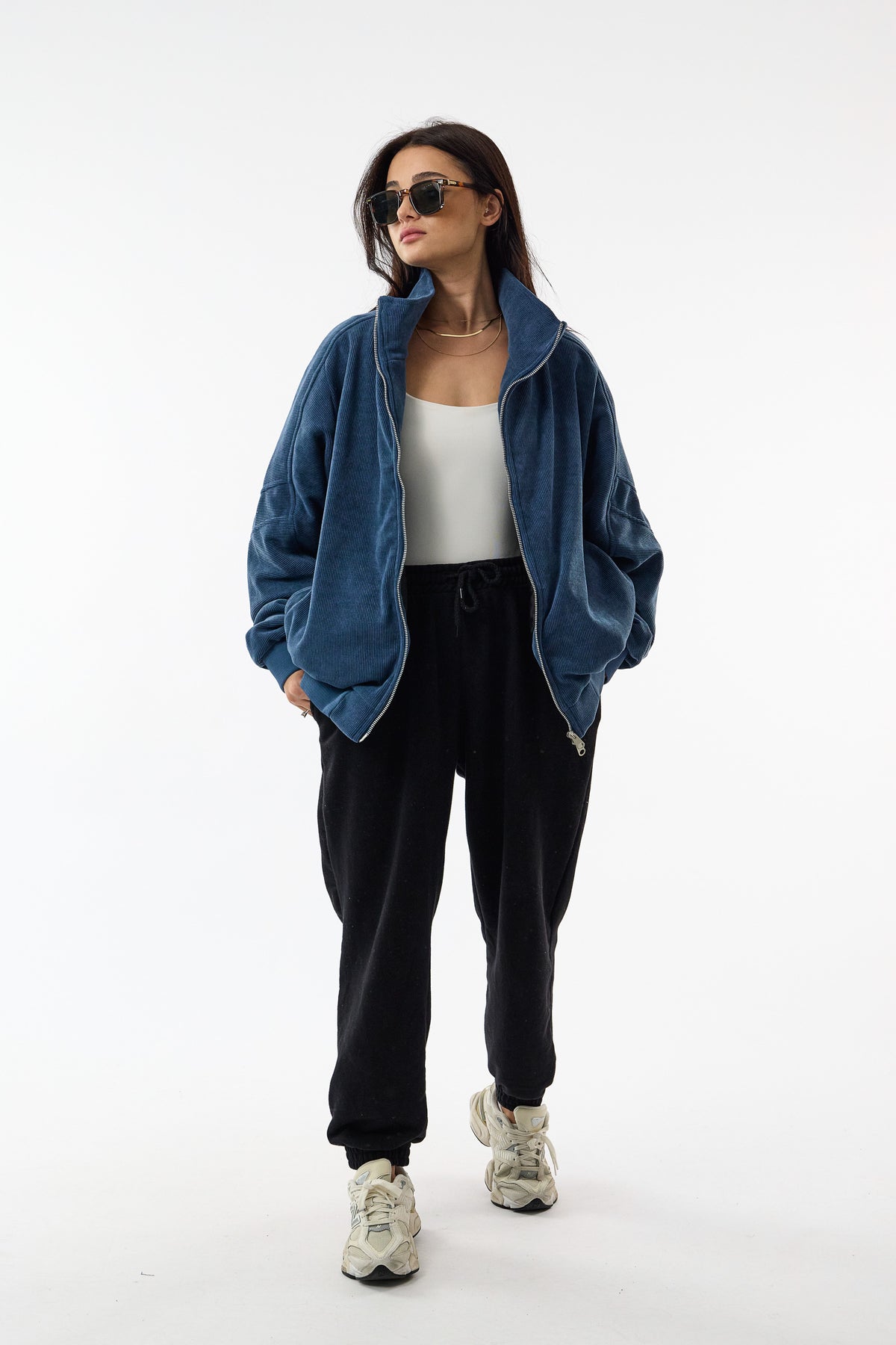Hudson Fitilli Kadife Bomber Mavi Unisex Ceket COC3675