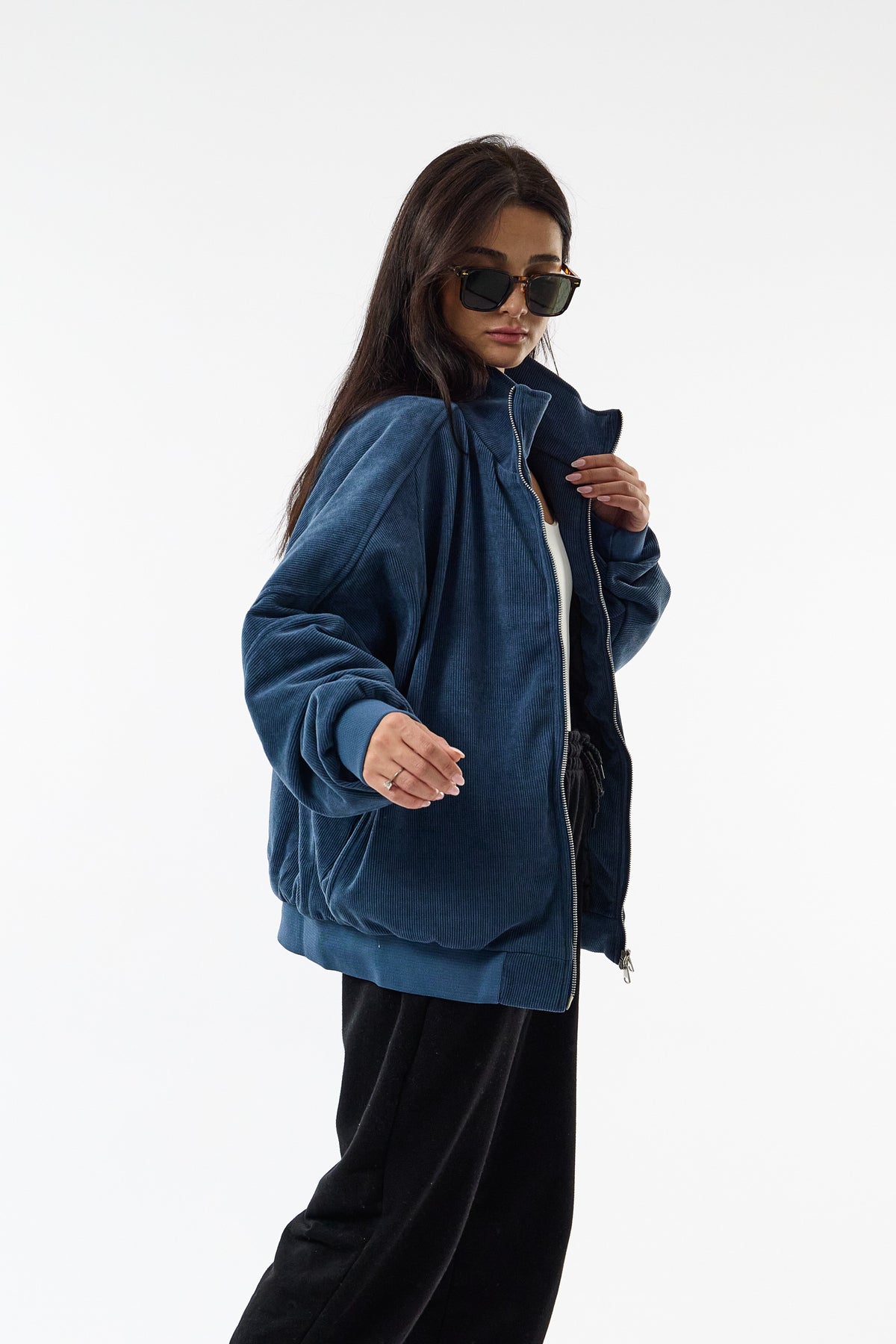 Hudson Fitilli Kadife Bomber Mavi Unisex Ceket COC3675