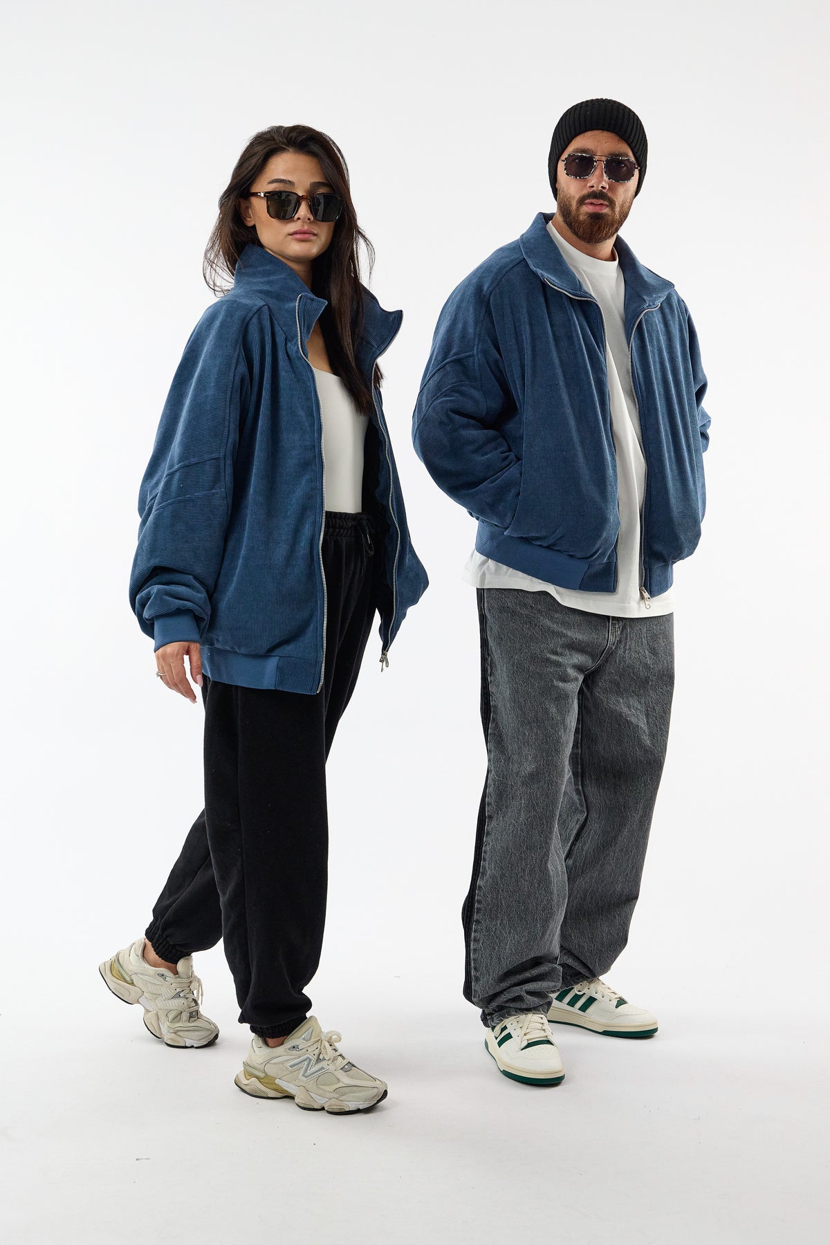 Hudson Fitilli Kadife Bomber Mavi Unisex Ceket COC3675