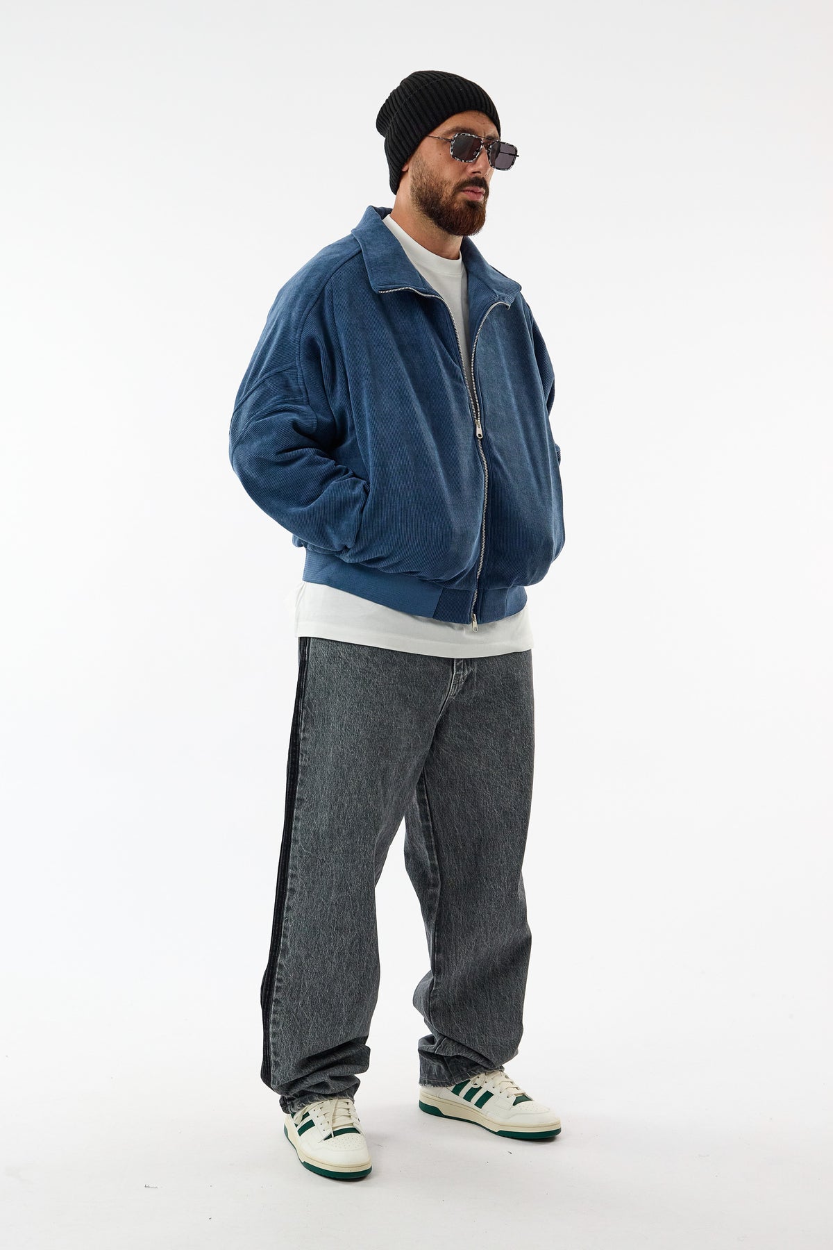 Hudson Fitilli Kadife Bomber Mavi Unisex Ceket COC3675