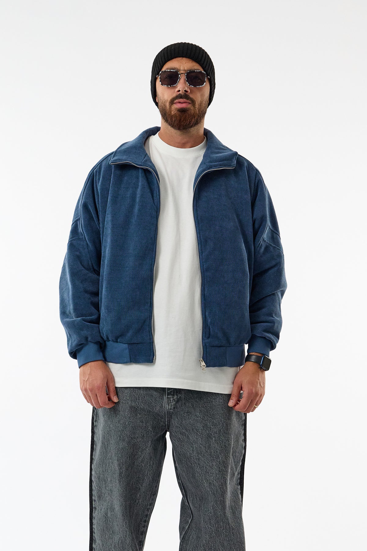 Hudson Fitilli Kadife Bomber Mavi Unisex Ceket COC3675